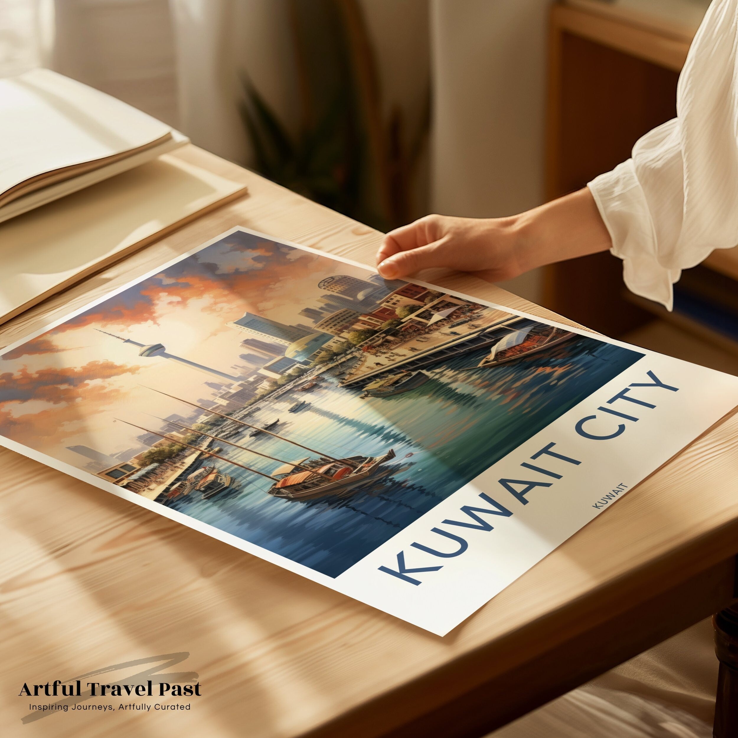 Stunning Kuwait City Skyline, Waterfront View Wall Art, Vibrant Modern Architecture Poster, Unique Travel Souvenir, Elegant Decor