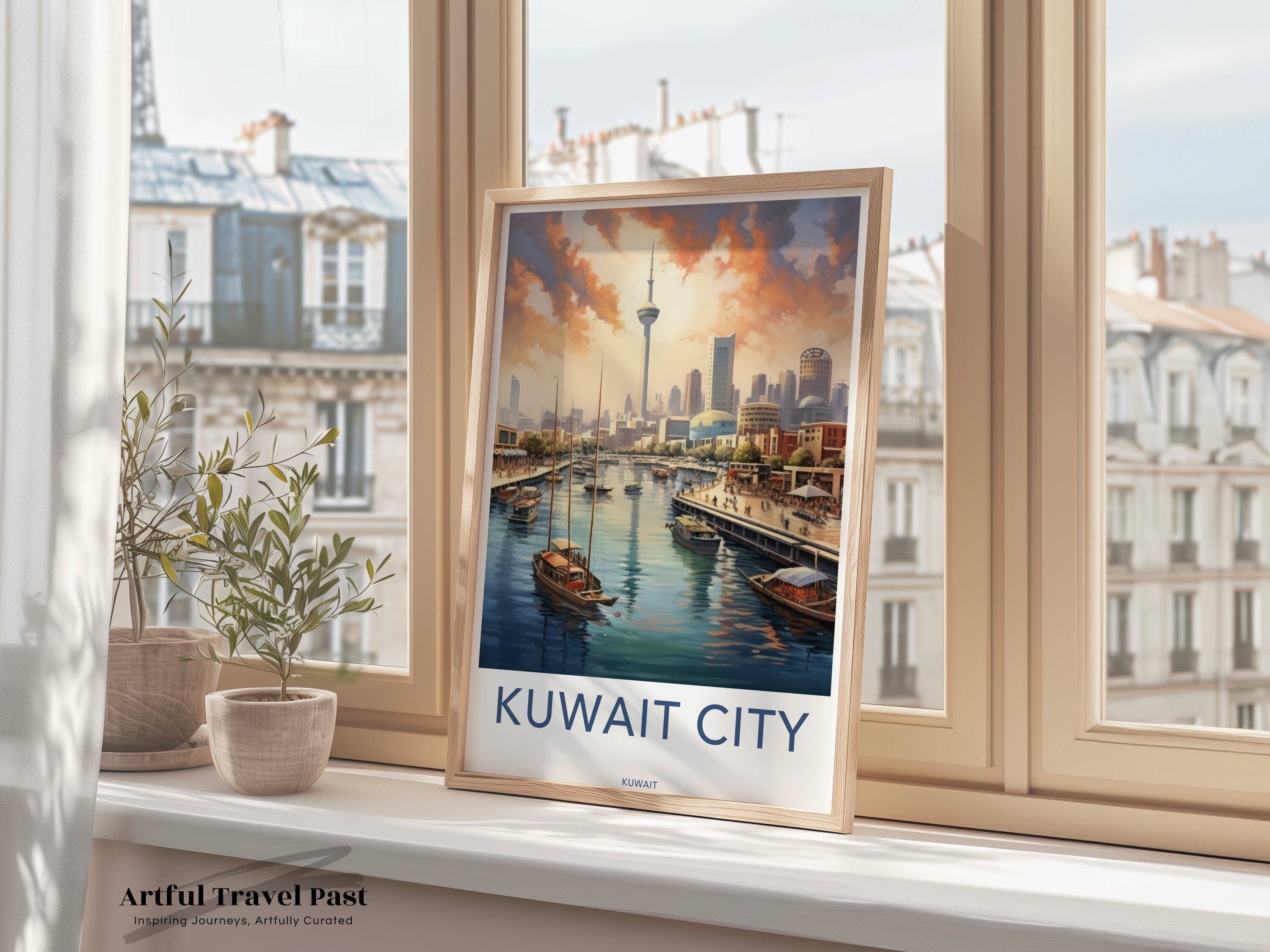 Stunning Kuwait City Skyline, Waterfront View Wall Art, Vibrant Modern Architecture Poster, Unique Travel Souvenir, Elegant Decor