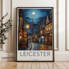 Leicester Wall Art Print, Night Street Scene Artwork, Historic Cityscape Poster, Beautiful Old Town Architecture, Moonlit Street Decor