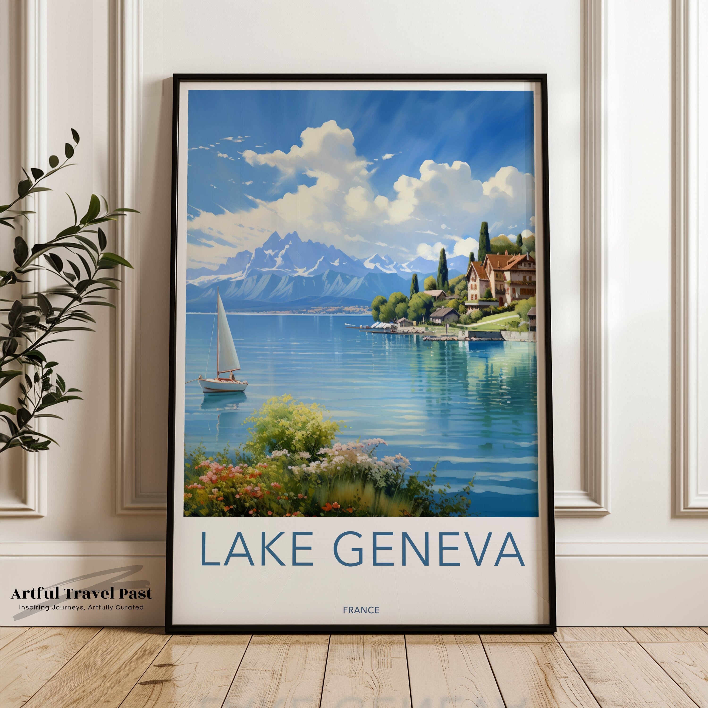 Lake Geneva Poster, Wall Art, Scenic Print, Home Decor, Landscape Artwork, Travel Art, Switzerland, Nature Illustration, Lake Geneva