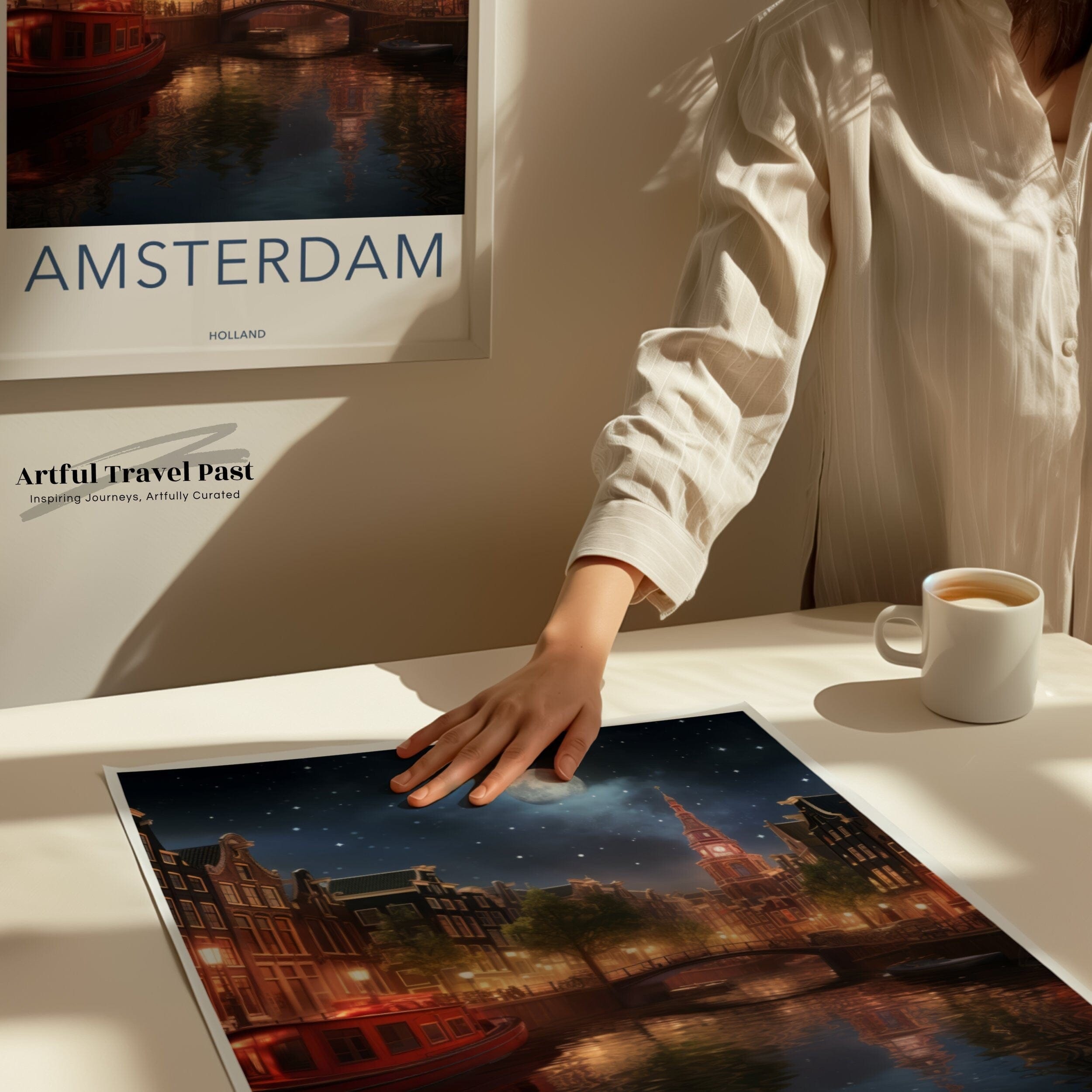 Wall Art Moonlit Amsterdam Poster | Netherlands Wall Art | Europe Decor