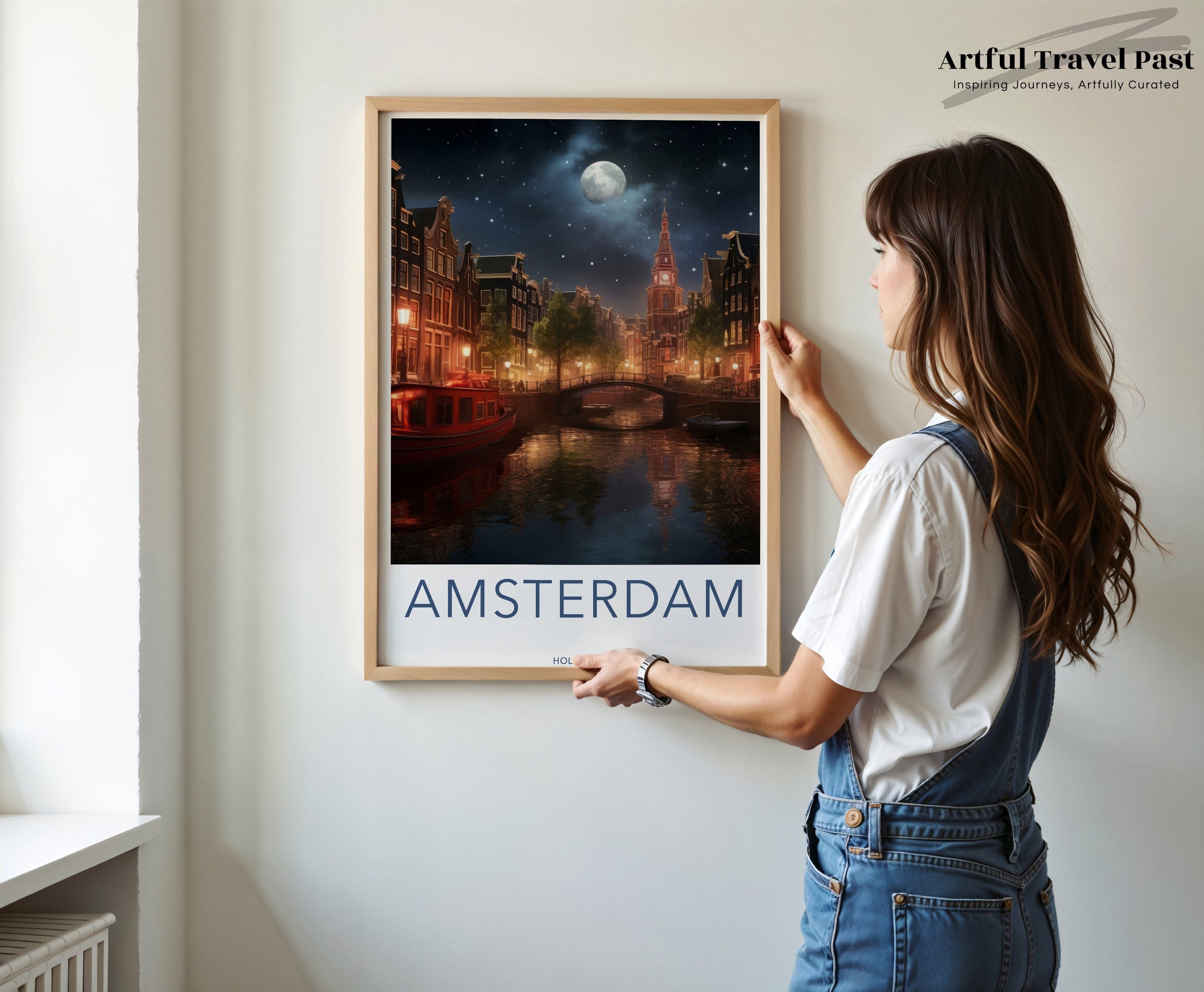 Wall Art Moonlit Amsterdam Poster | Netherlands Wall Art | Europe Decor