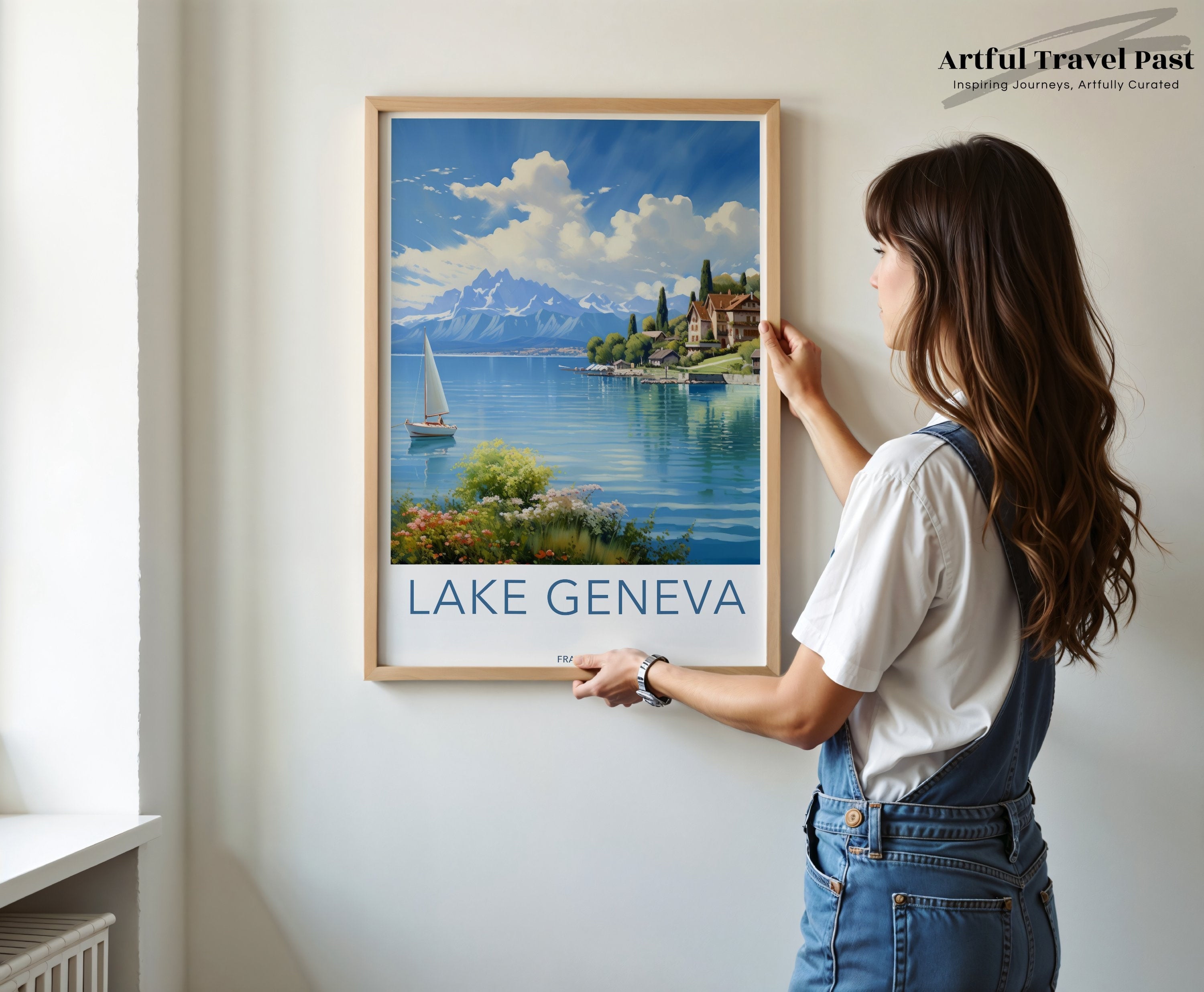 Lake Geneva Poster, Wall Art, Scenic Print, Home Decor, Landscape Artwork, Travel Art, Switzerland, Nature Illustration, Lake Geneva