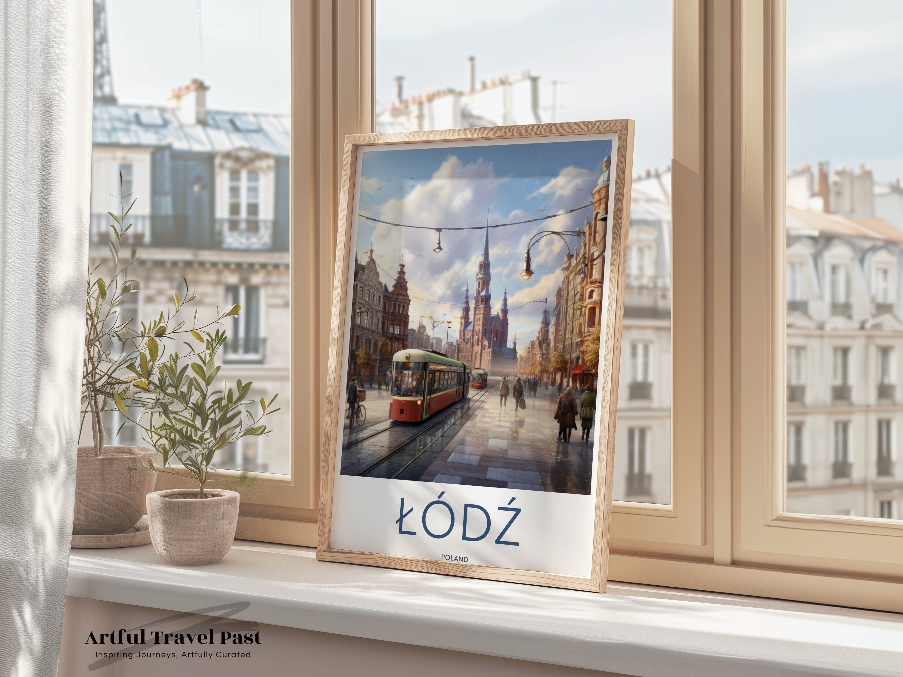 Lodz City, Poland Cityscape Wall Art, Historic Architecture, Cultural Landmark Poster, Vintage Streetcar, Urban Scene Print