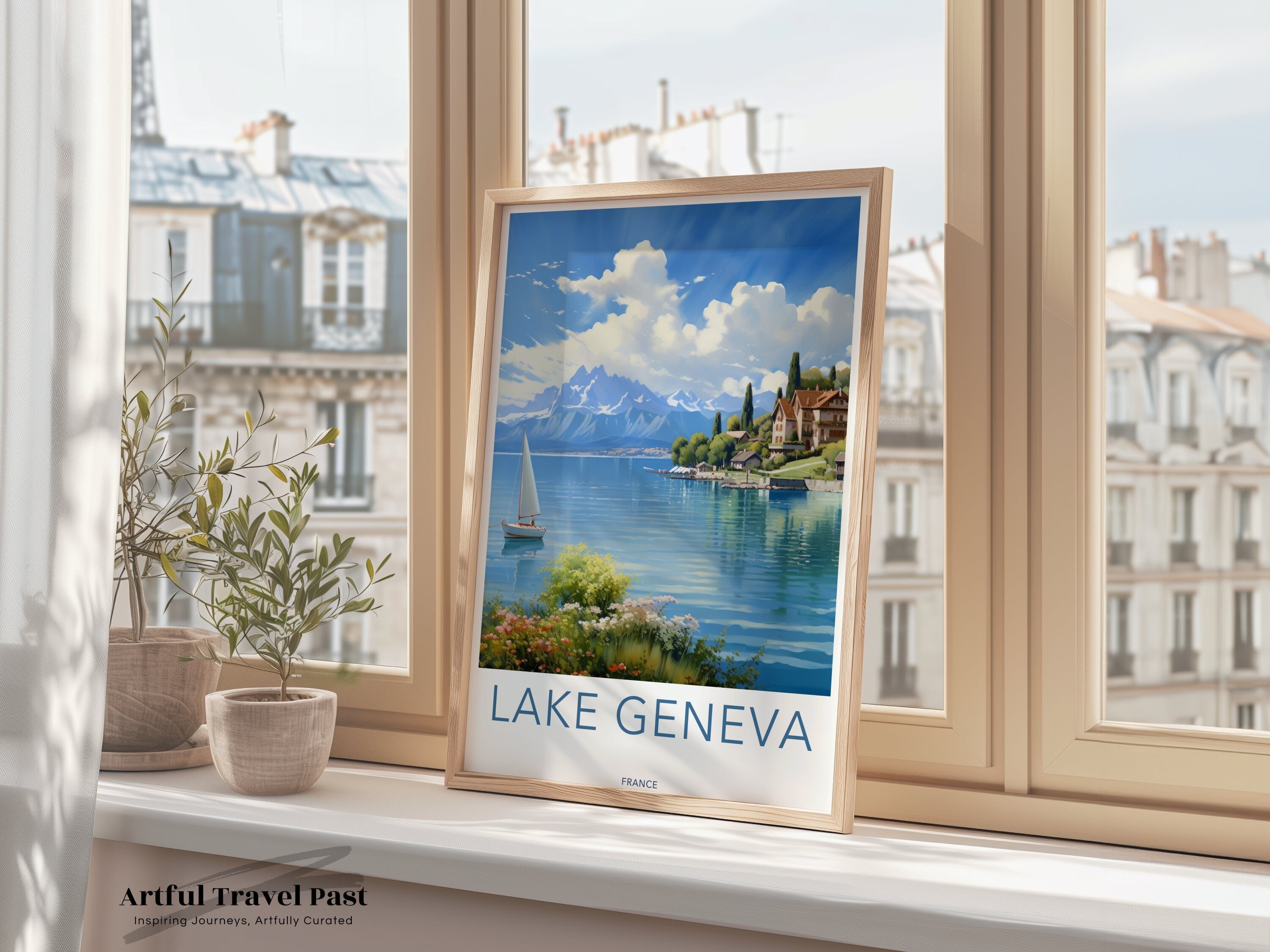 Lake Geneva Poster, Wall Art, Scenic Print, Home Decor, Landscape Artwork, Travel Art, Switzerland, Nature Illustration, Lake Geneva