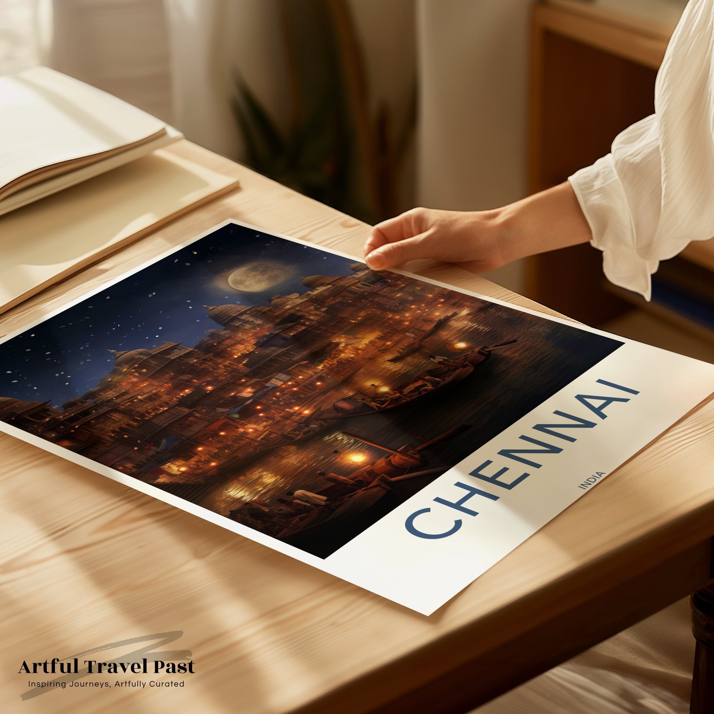 Chennai Wall Art, Night Lights Over River, Indian Heritage Decor, Captivating Cityscape Print, Architectural Wonders