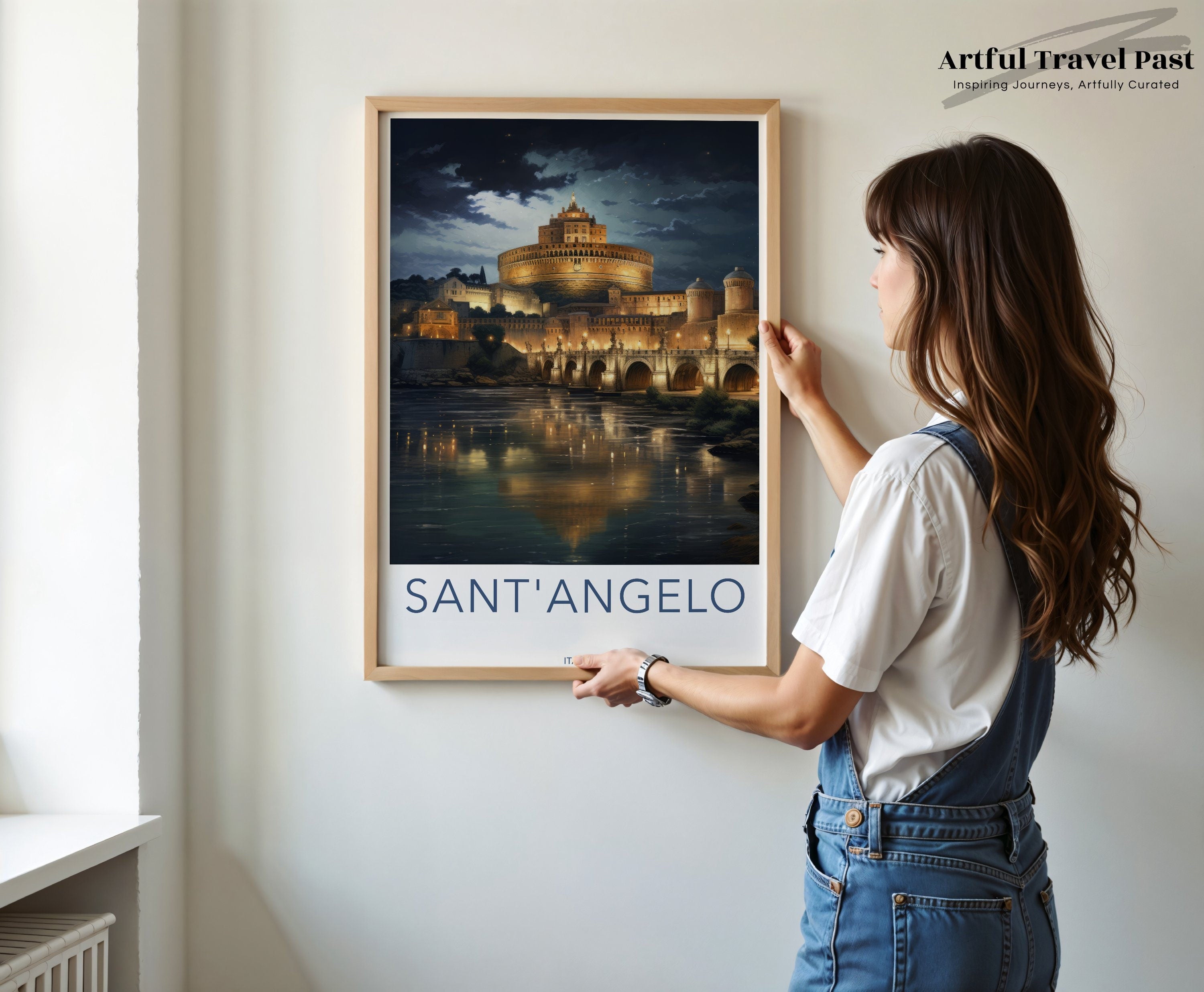 Sant'Angelo Nightscape Wall Art, Illuminated Historic Landmark, Architectural Night View, Romantic Italy Wall Decor