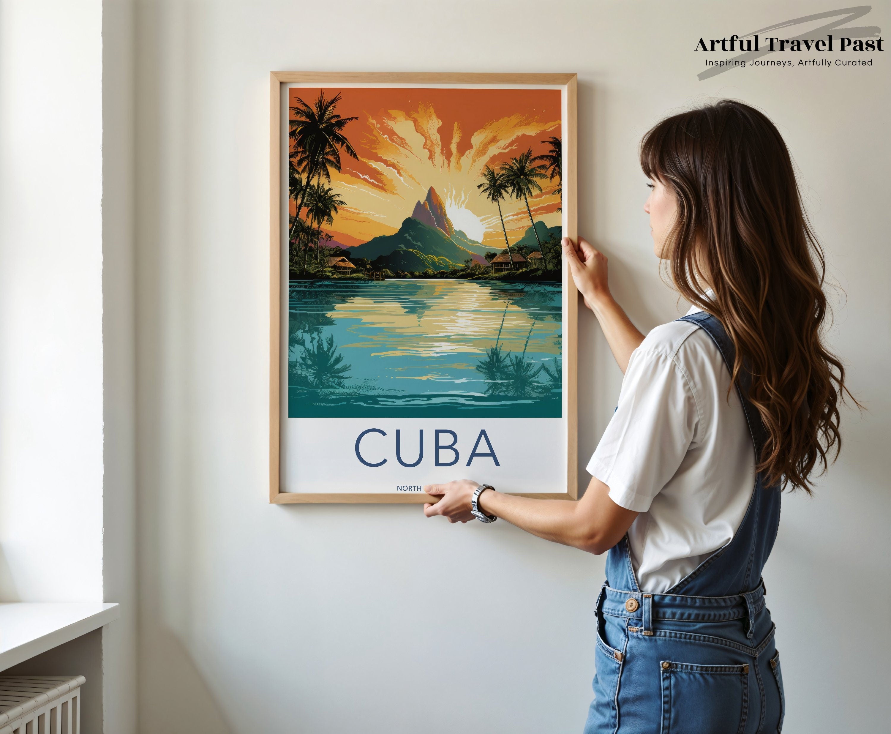 Cuba Travel Poster, Sunset Wall Art, Tropical Landscape Print, Vintage Cuba Decor, Home Office Decor, Caribbean Wall Art