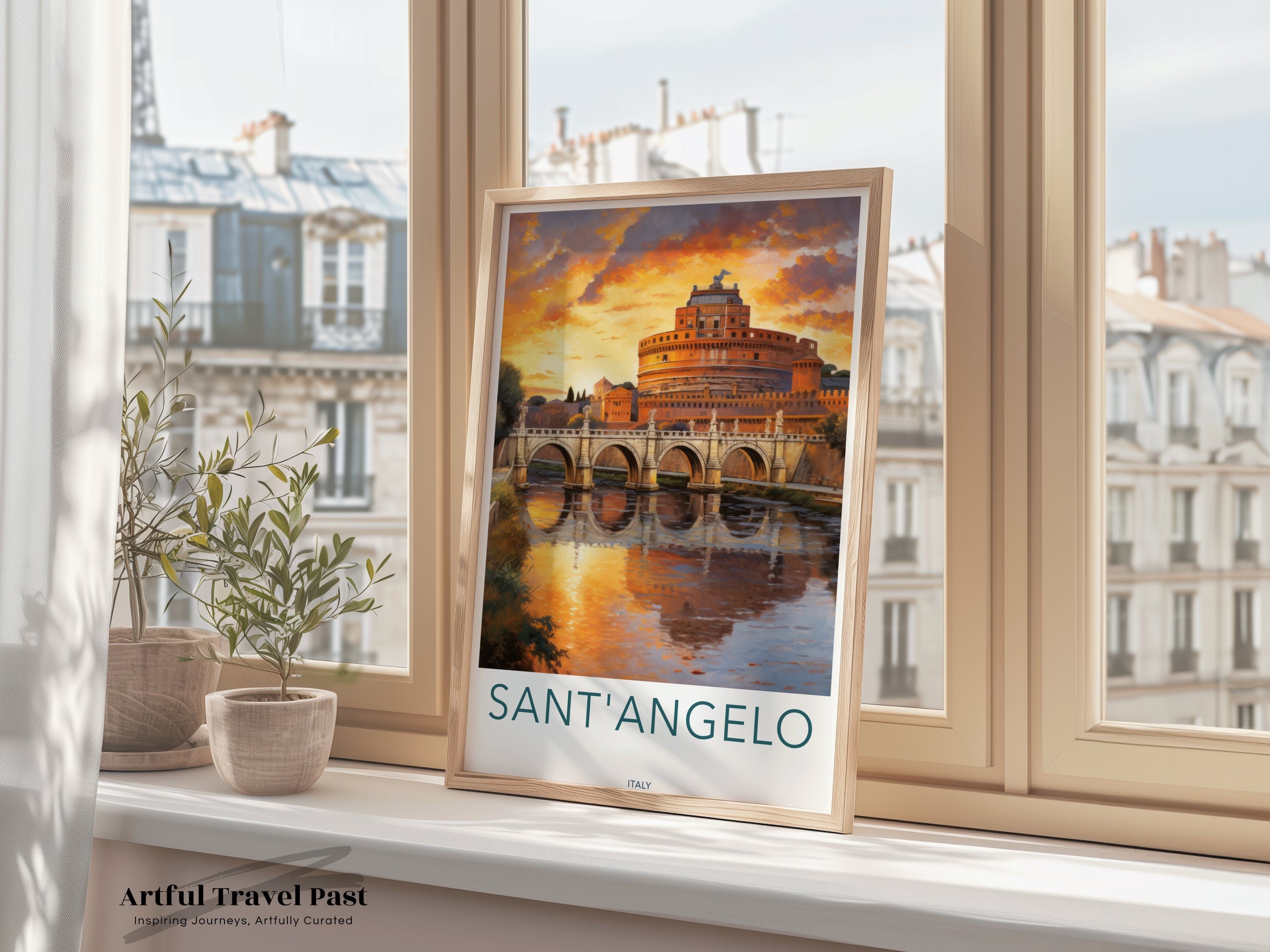 Sant'Angelo Wall Art, Colorful Sunset Over Italian Landmark, Rome Art Print, Architectural Wonders, Cultural Landmarks