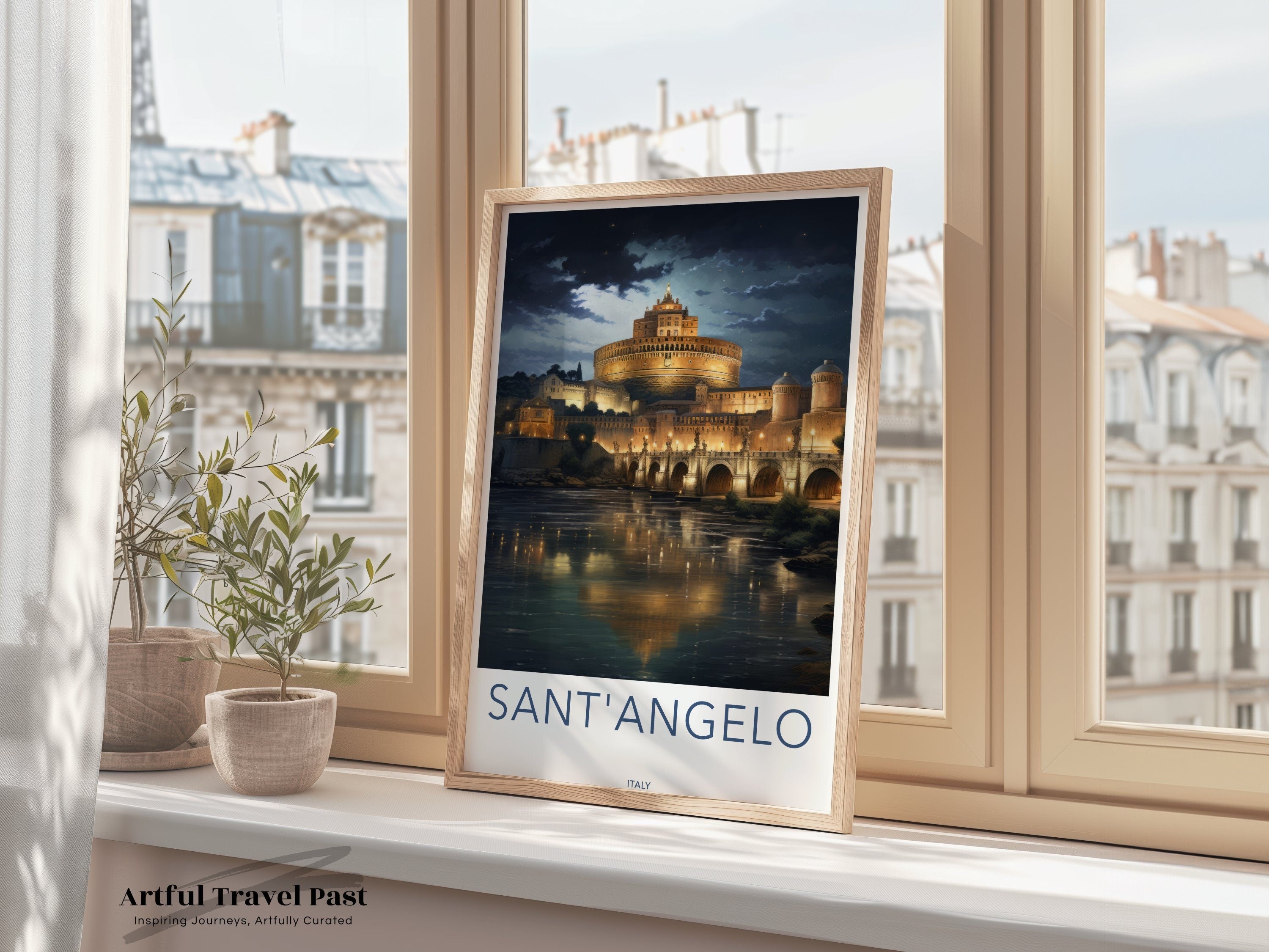 Sant'Angelo Nightscape Wall Art, Illuminated Historic Landmark, Architectural Night View, Romantic Italy Wall Decor