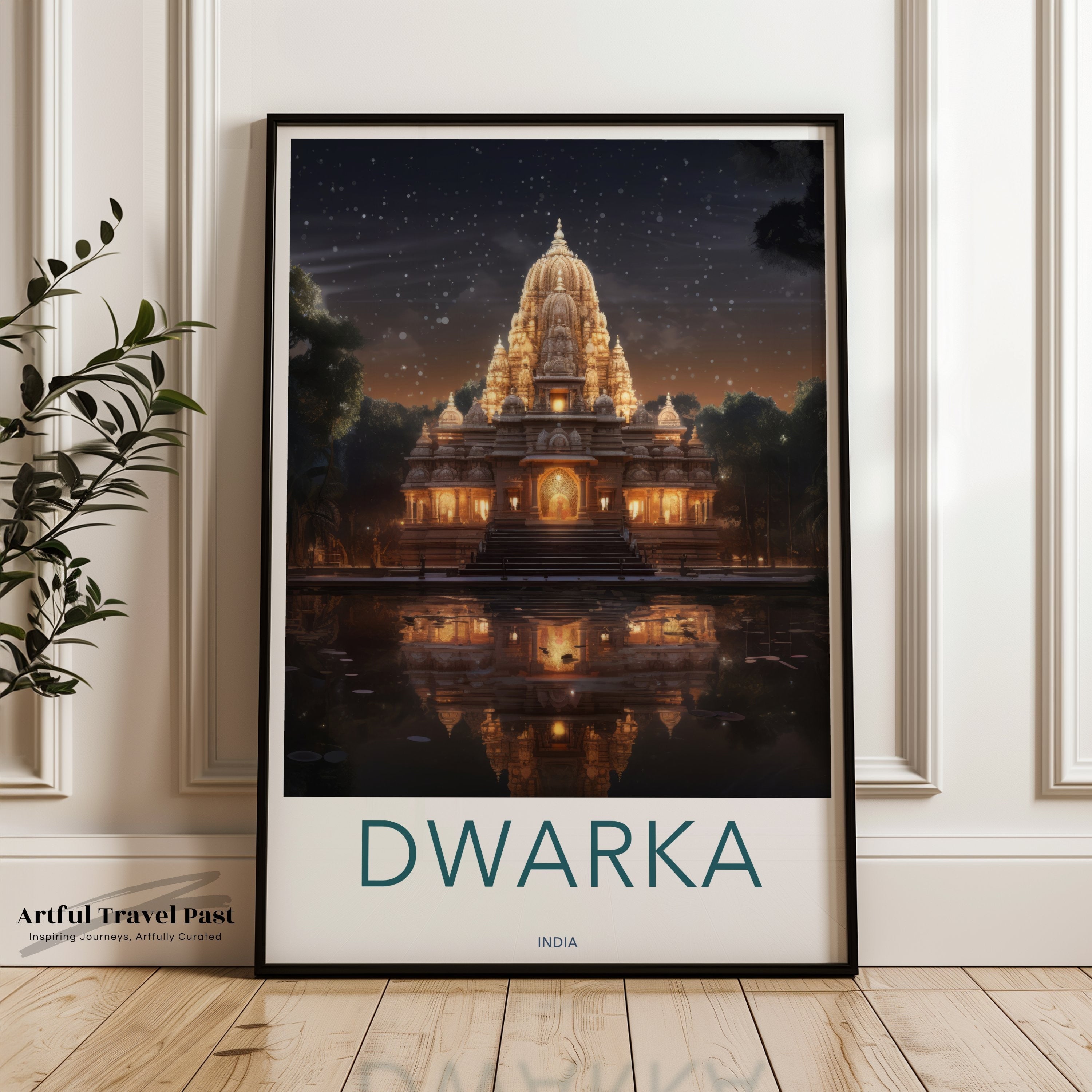 Dwarka Temple Wall Art, Spiritual Architecture Poster, Ancient Historical Landmark Print, Cultural Travel Decor, India Heritage Illustration