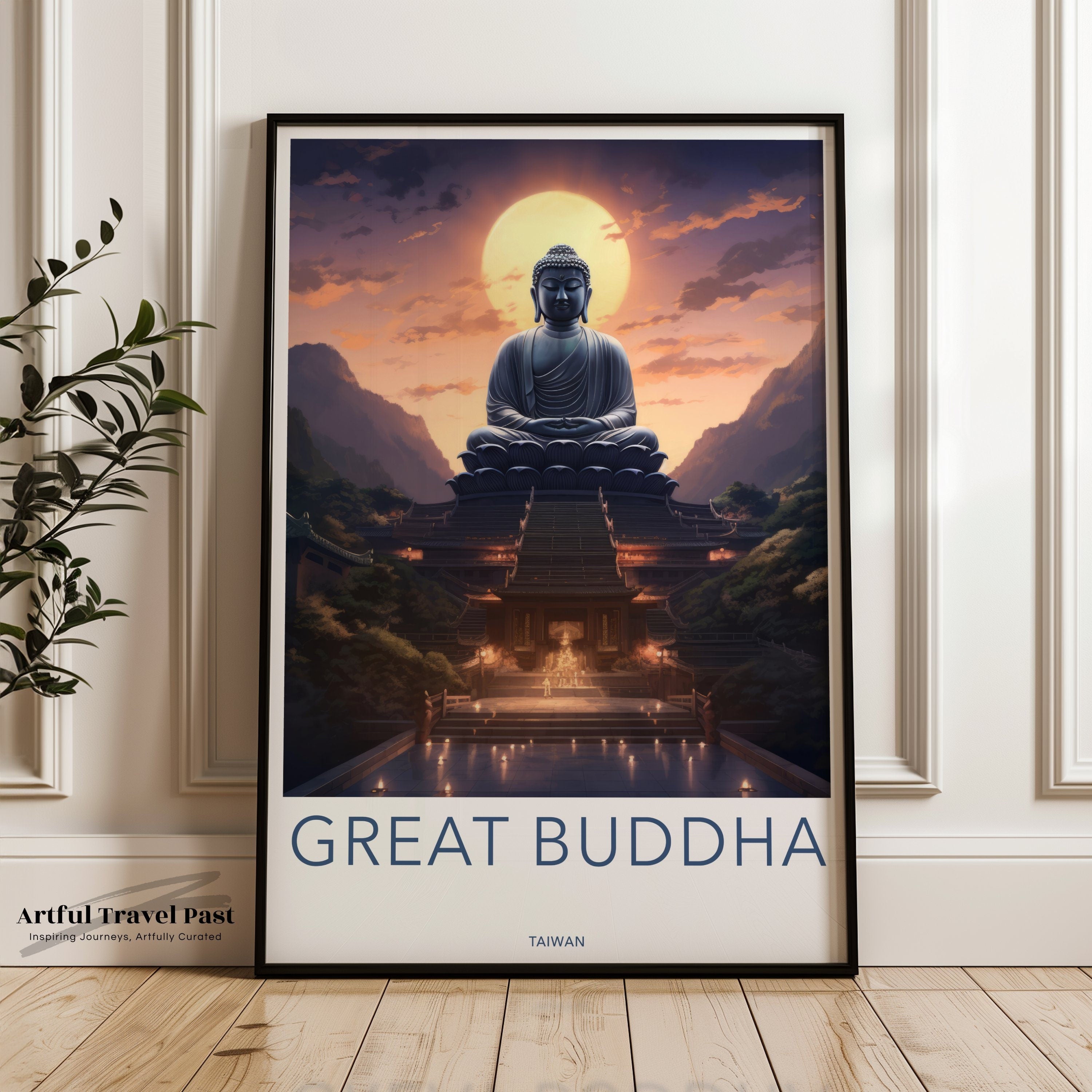 Great Buddha Wall Art Print, Taiwan Scenery Poster, Tranquil Buddha Temple Artwork, Asian Cultural Decor, Meditative Home Decoration