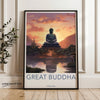 Great Buddha Wall Art, Hong Kong Sunset Scene, Tranquil Landscape, Buddhist Temple Decor, Asian Artwork Print, Spiritual Meditation Decor