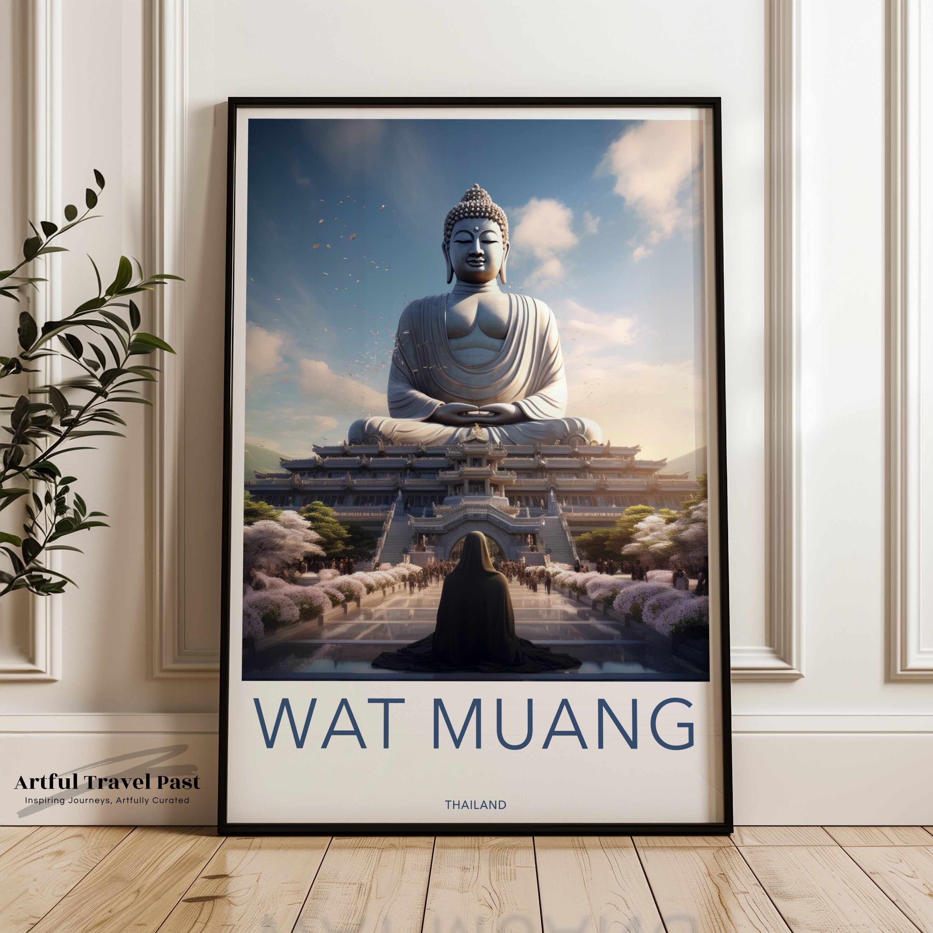 Wat Muang Wall Art, Giant Buddha Statue Wall Decor, Thailand Travel Poster, Zen Meditation Art, Peaceful Landscape Print