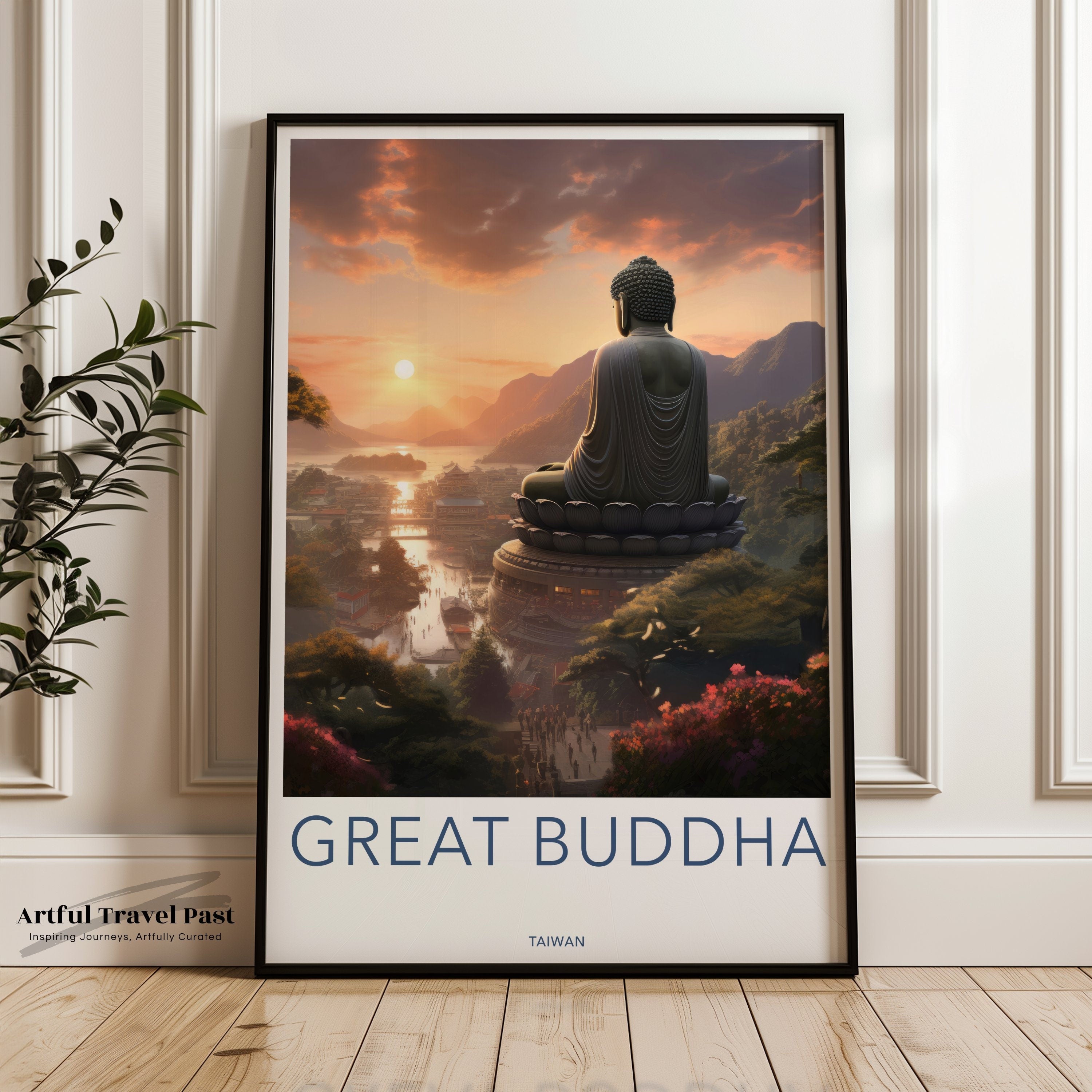 Great Buddha Poster, Taiwan Wall Art, Sunset Landscape Print, Scenic View, Cultural Landmark Artwork, Home Decor, Gift Idea