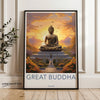 Great Buddha Wall Art, Sunset Over Thai Temple, Spiritual Decor, Tranquil Meditation, Serene Landscape, Zen Home Decor