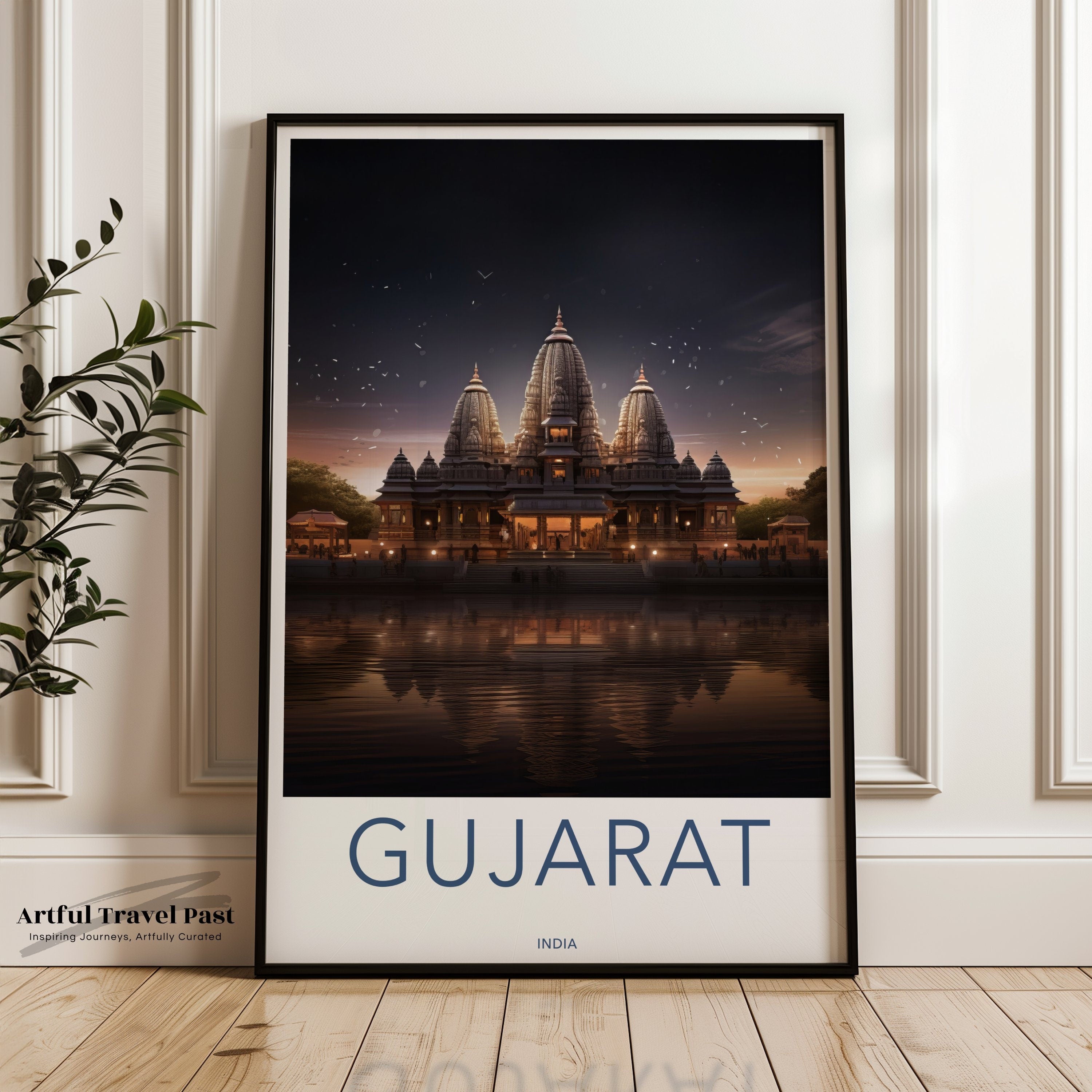 Gujarat India Wall Art Print, Vintage Travel Poster, Temple Architecture, Historical Landmark, Home Decor, Indian Cultural Art