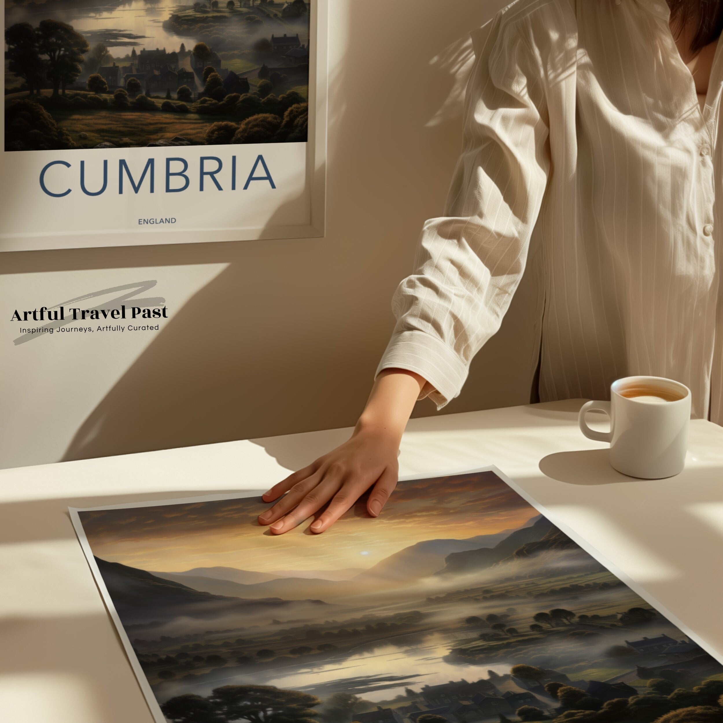 Cumbria Wall Art Print, Scenic Landscape Poster, Sunset Mountain View, English Countryside Decor, Home Office Artwork