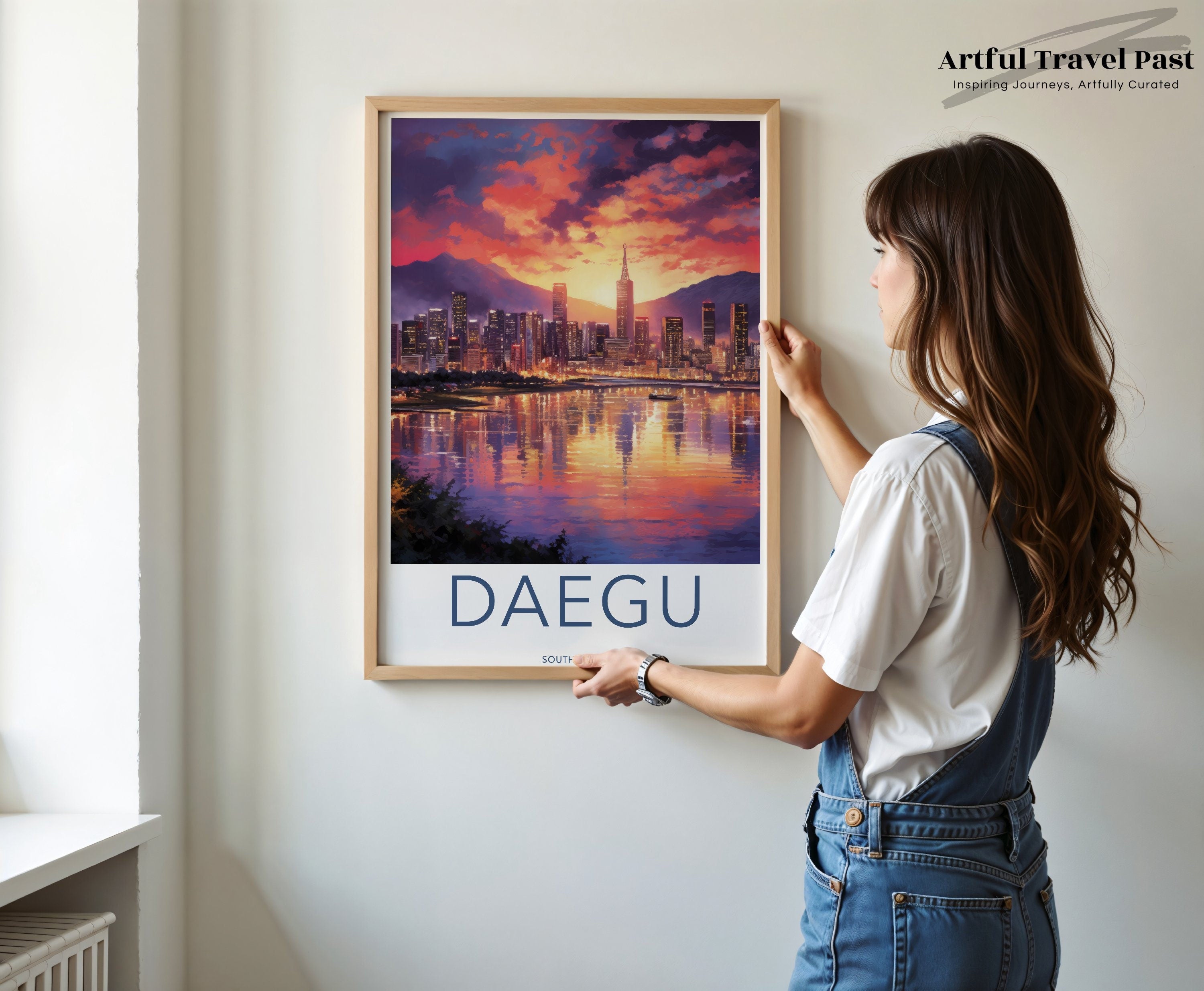 Daegu South Korea Wall Art, Cityscape Skyline Print, Vibrant Sunset Artwork, Modern Home Decor, Urban Night Sky Illustration