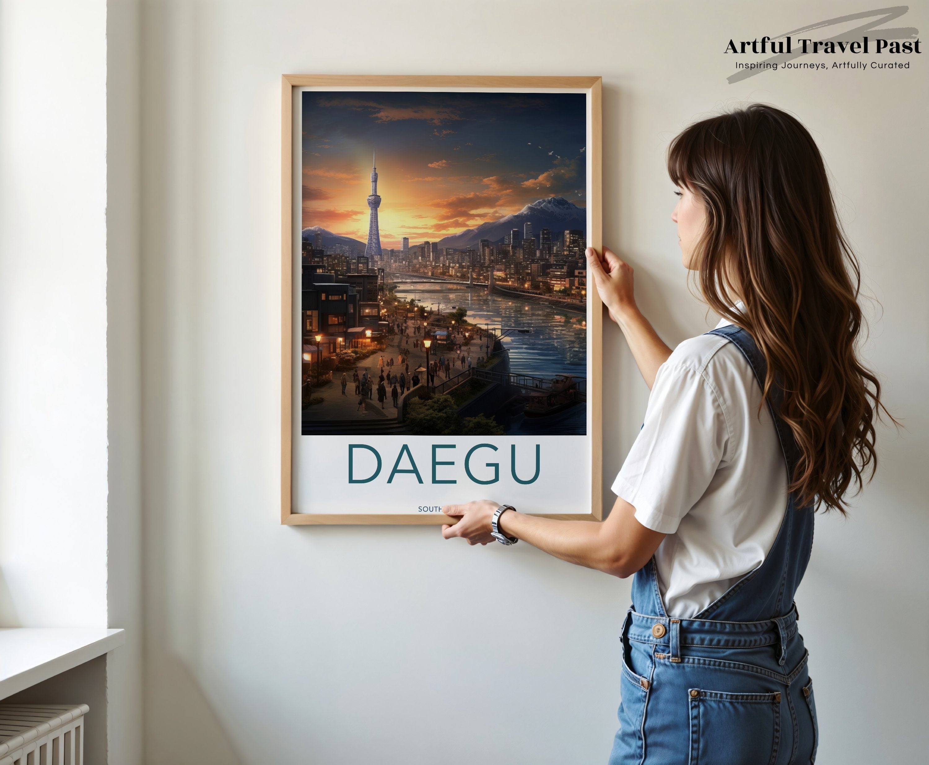 Daegu South Korea Wall Art, Cityscape Poster, Sunset Illustration, Modern Skyline Print, Home Decor, Travel Artwork, Gift Idea