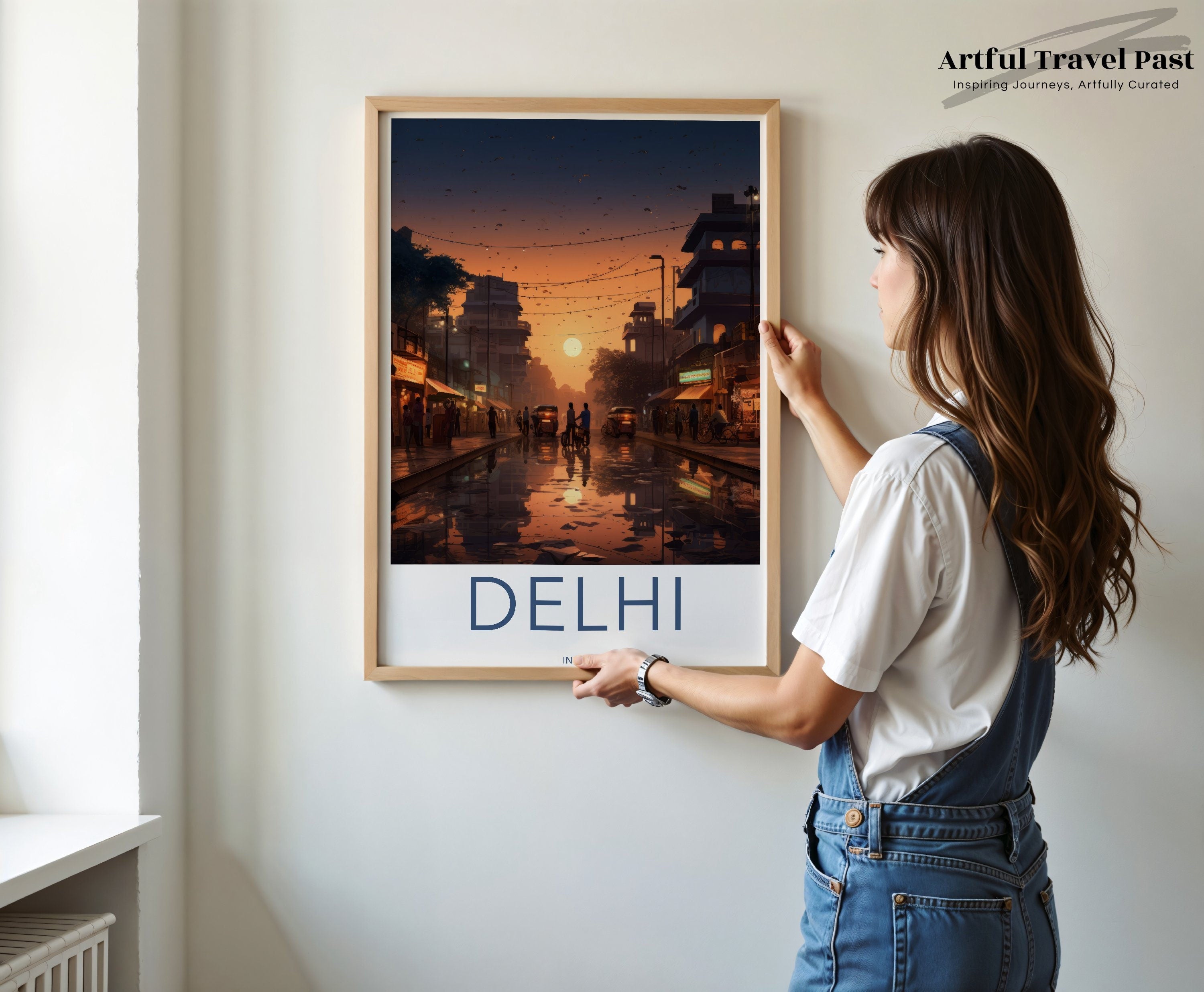 Delhi Sunset Street, Vibrant Cityscape Art, India Wall Decor, Historical Architecture Print, Cultural Landmark, Aesthetic Home Decor