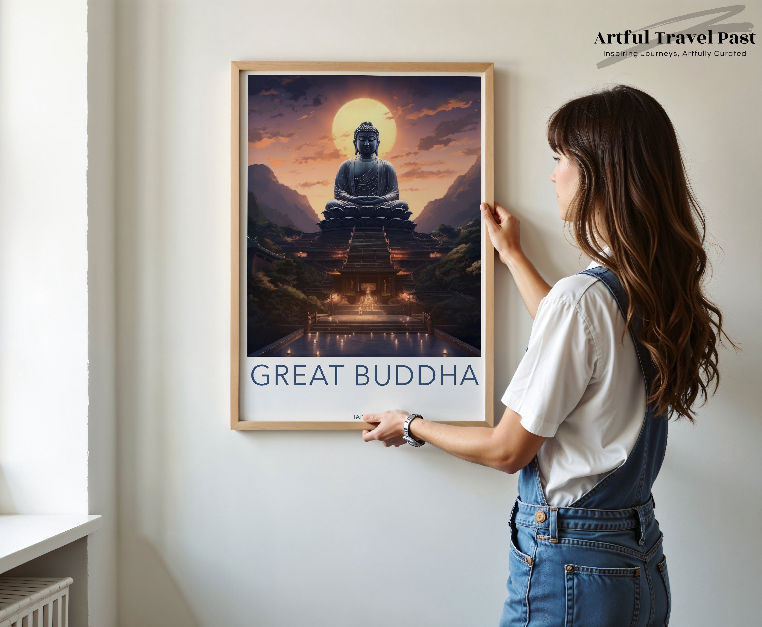 Great Buddha Wall Art Print, Taiwan Scenery Poster, Tranquil Buddha Temple Artwork, Asian Cultural Decor, Meditative Home Decoration