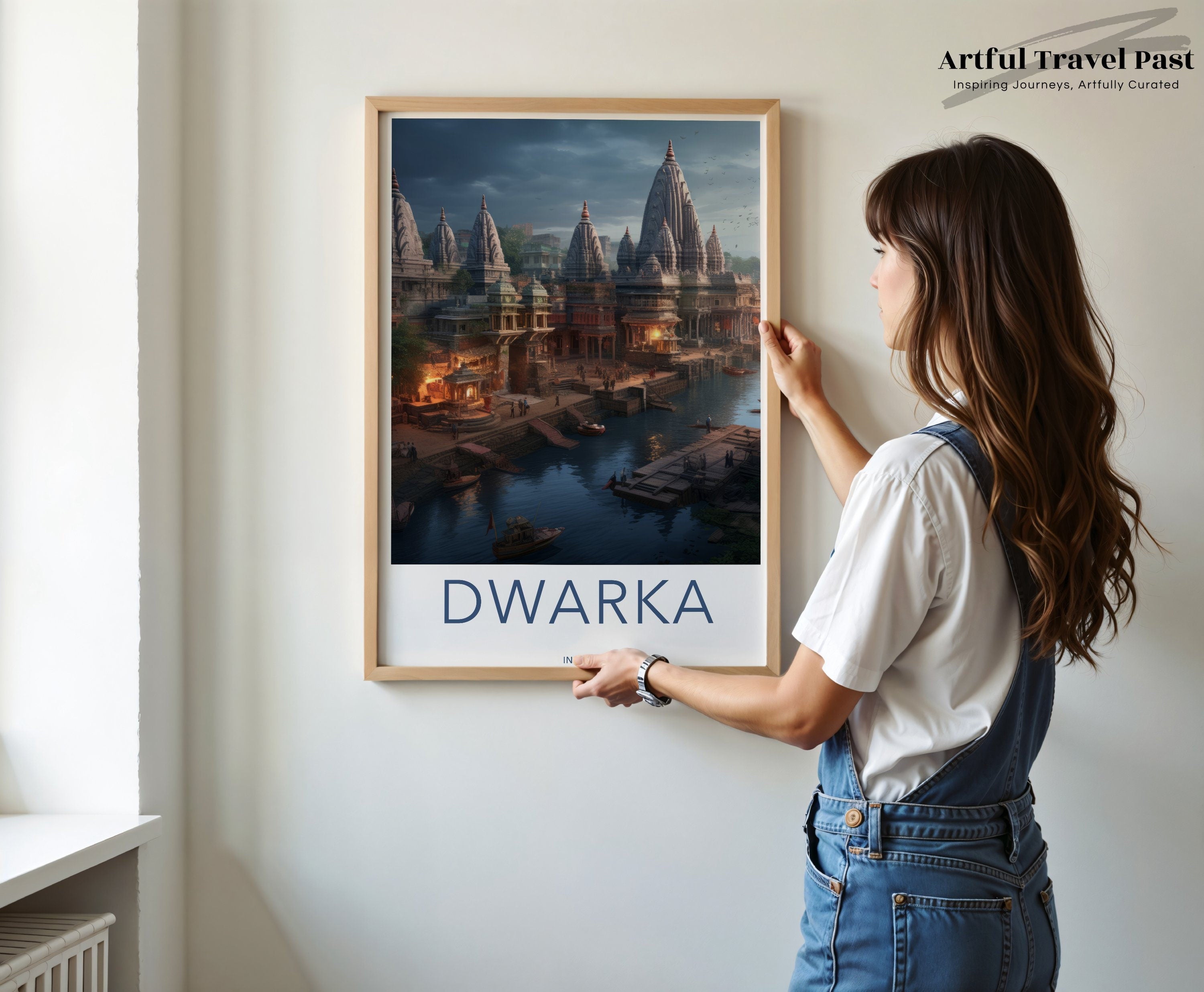 Ancient Dwarka Cityscape Wall Art, Historical Indian Temple Architecture Print, Cultural Heritage Poster, Coastal Indian Landmark Art