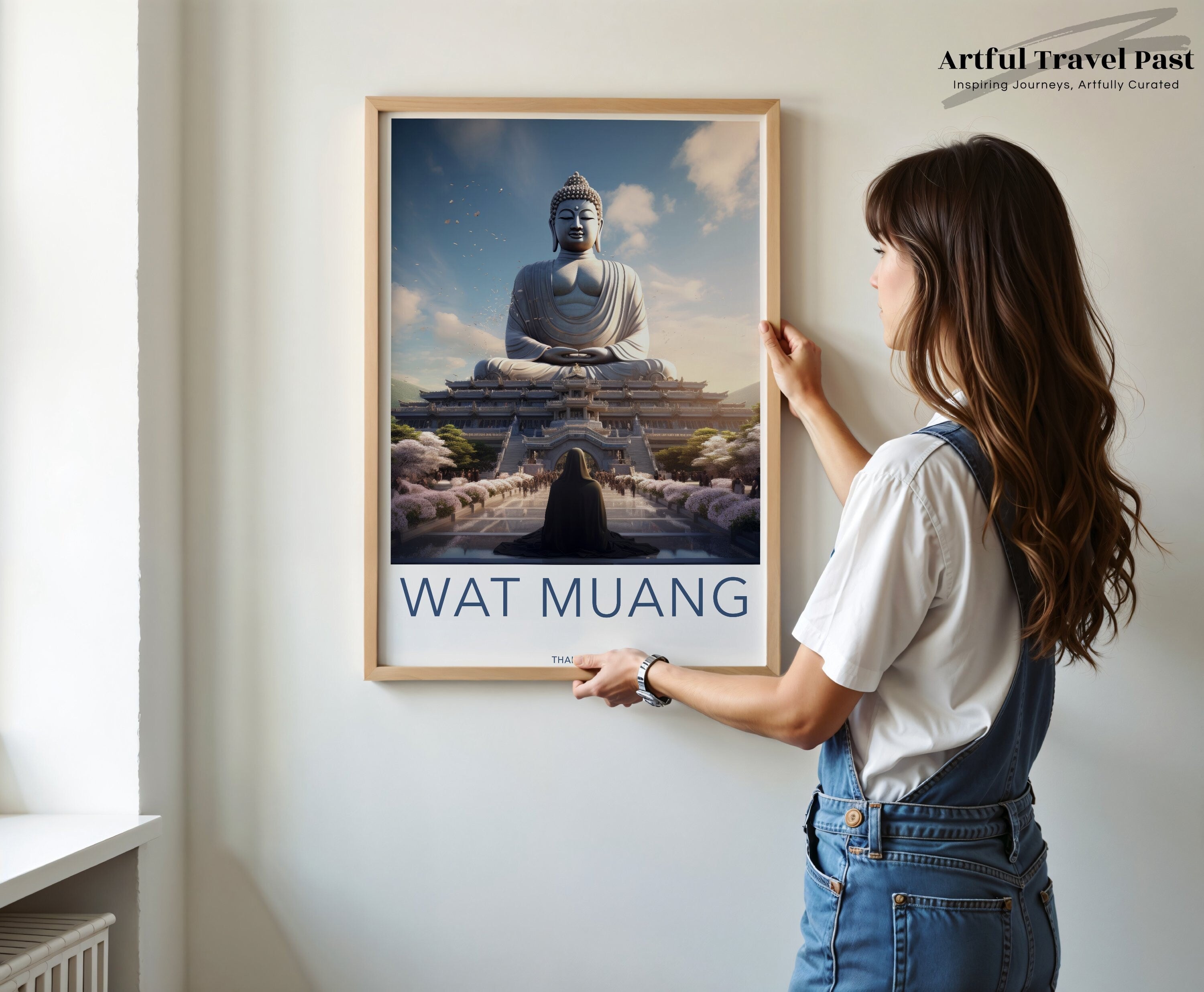 Wat Muang Wall Art, Giant Buddha Statue Wall Decor, Thailand Travel Poster, Zen Meditation Art, Peaceful Landscape Print