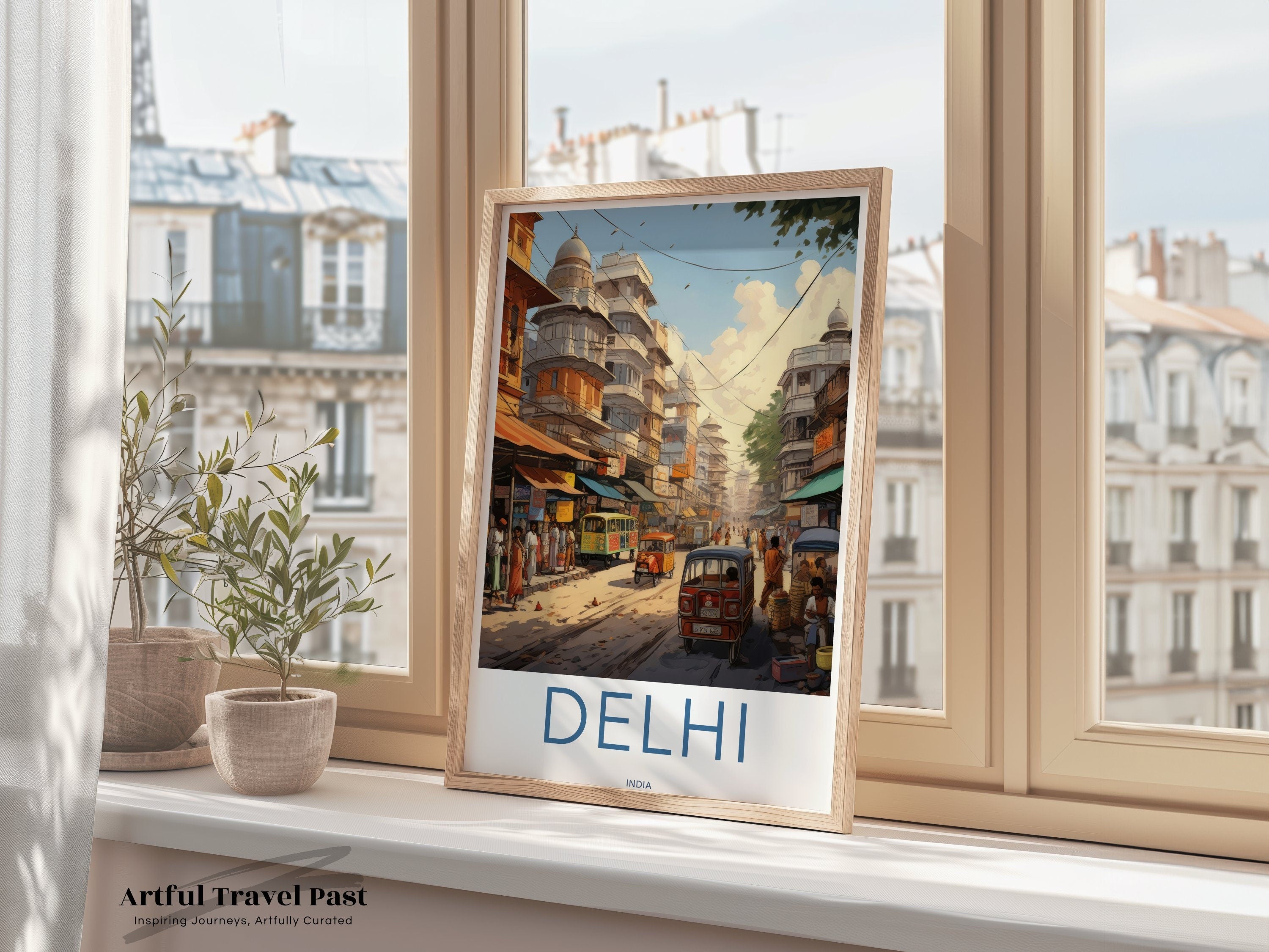 Delhi Cityscape Wall Art, Vibrant Urban Landscape Poster, Historic Indian City Street Scene Print, Colorful Market Decor