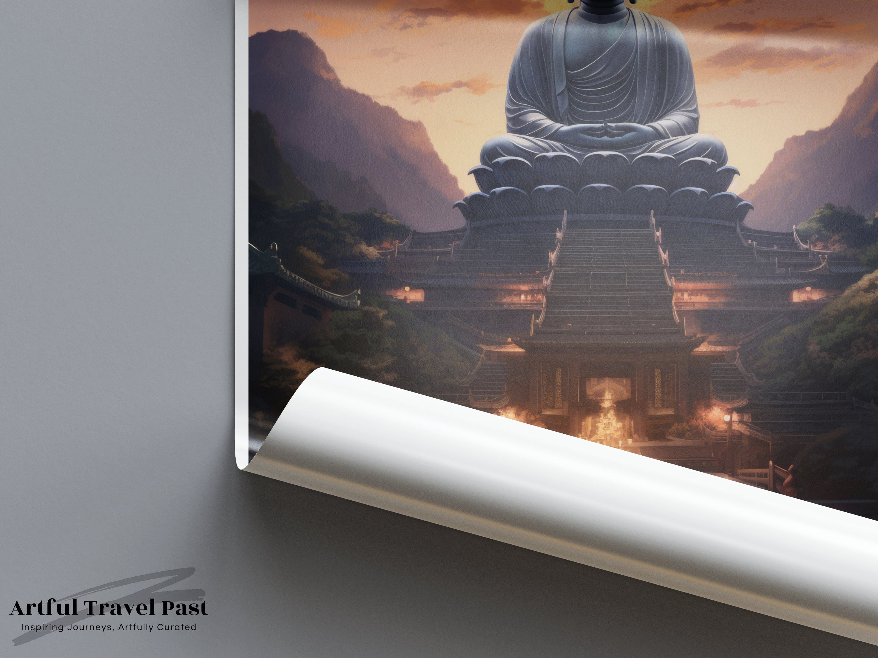 Great Buddha Wall Art Print, Taiwan Scenery Poster, Tranquil Buddha Temple Artwork, Asian Cultural Decor, Meditative Home Decoration