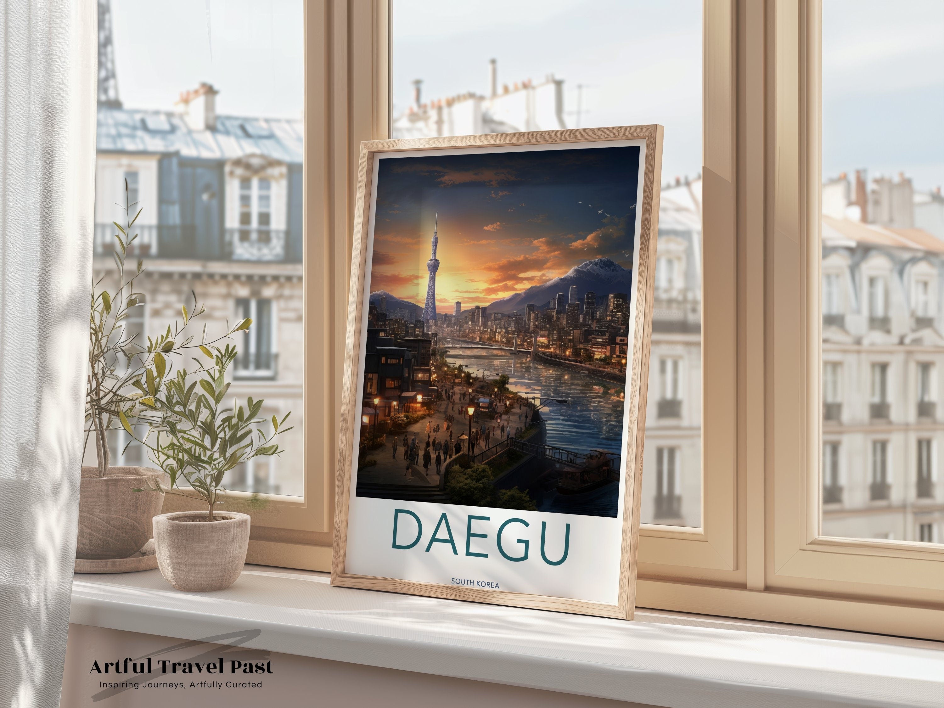 Daegu South Korea Wall Art, Cityscape Poster, Sunset Illustration, Modern Skyline Print, Home Decor, Travel Artwork, Gift Idea