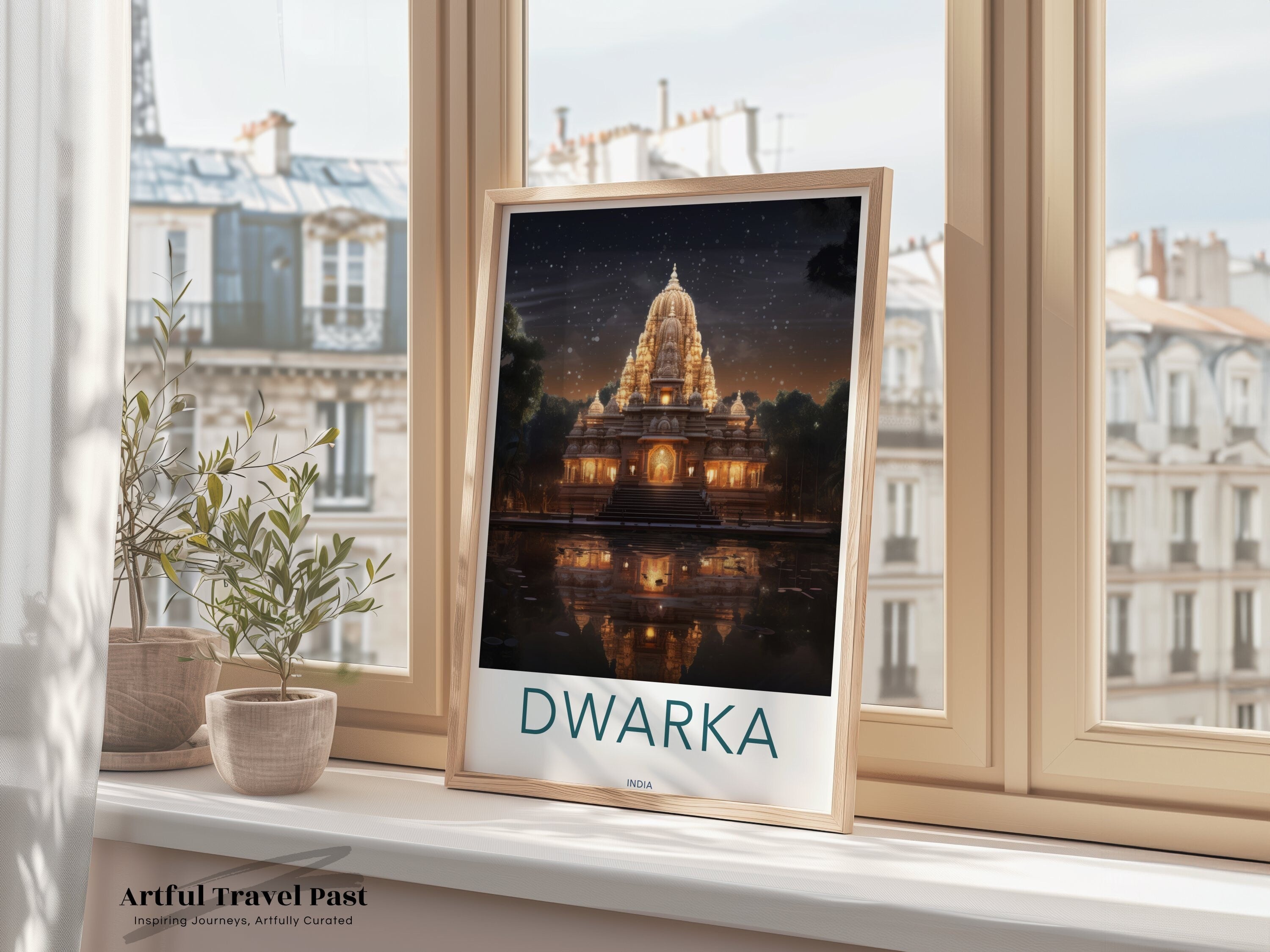 Dwarka Temple Wall Art, Spiritual Architecture Poster, Ancient Historical Landmark Print, Cultural Travel Decor, India Heritage Illustration