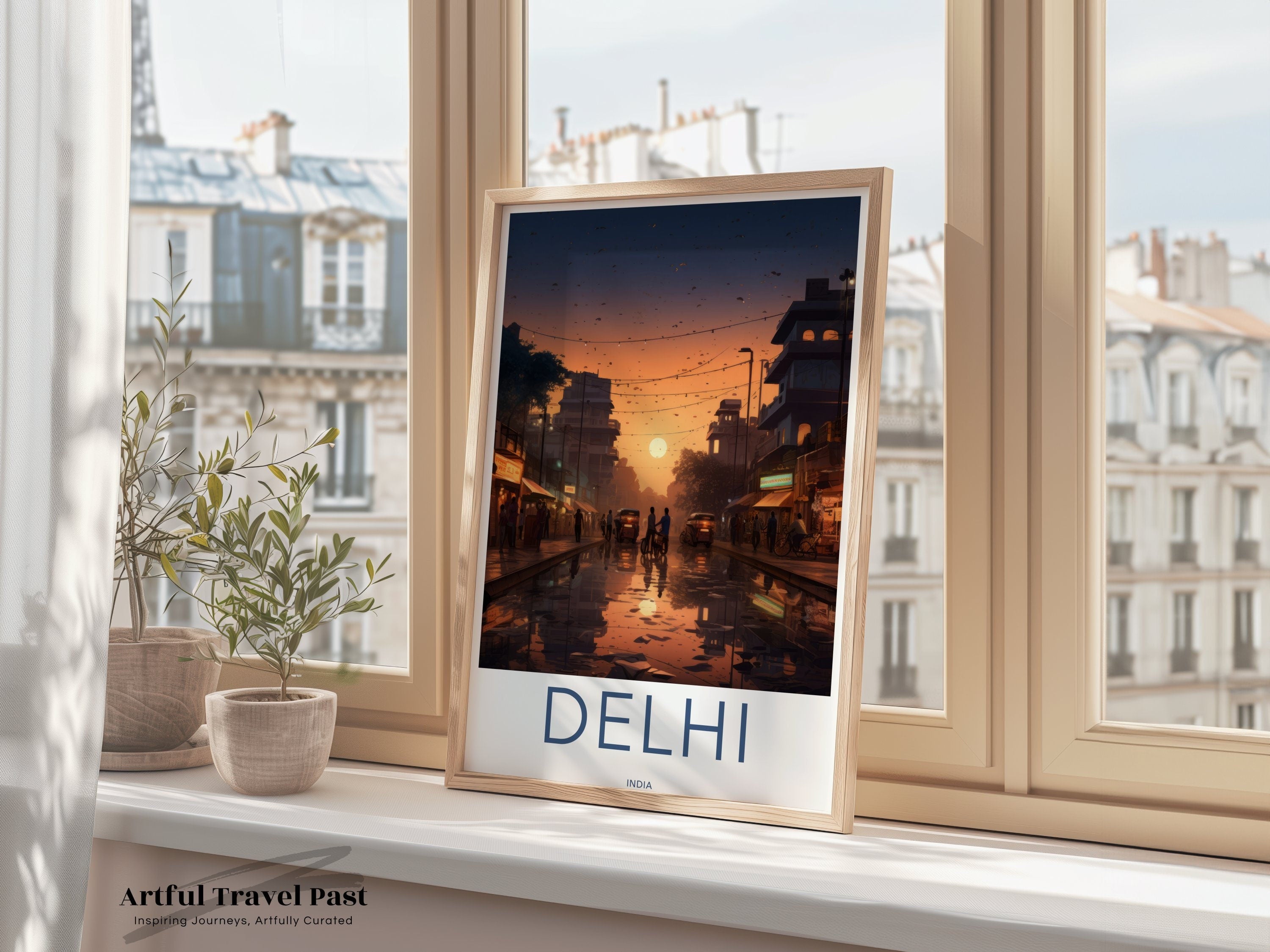 Delhi Sunset Street, Vibrant Cityscape Art, India Wall Decor, Historical Architecture Print, Cultural Landmark, Aesthetic Home Decor