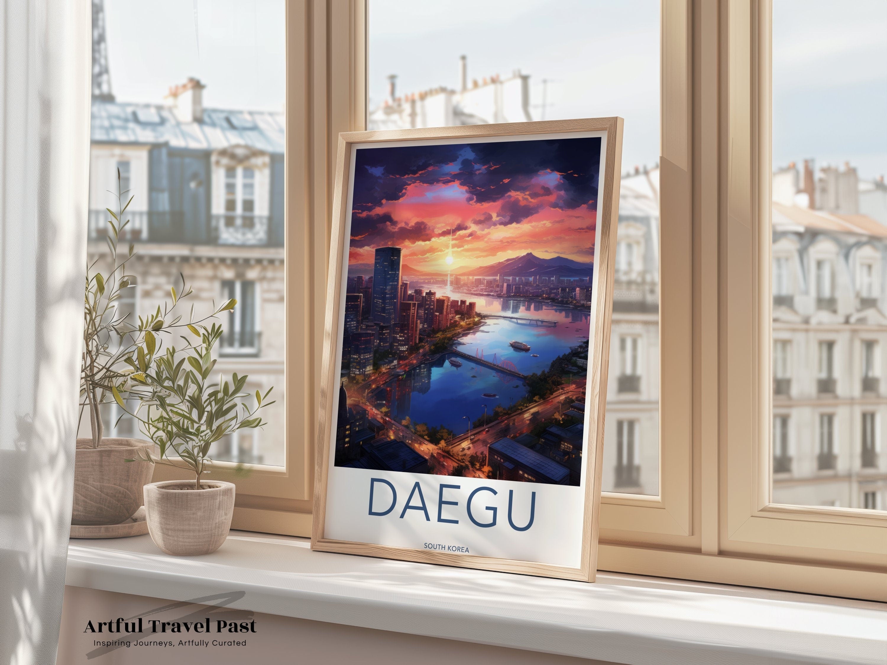 Daegu South Korea Wall Art, Cityscape Sunset Print, Home Decor, Skyline Poster, Urban Landscape, Modern Wall Art