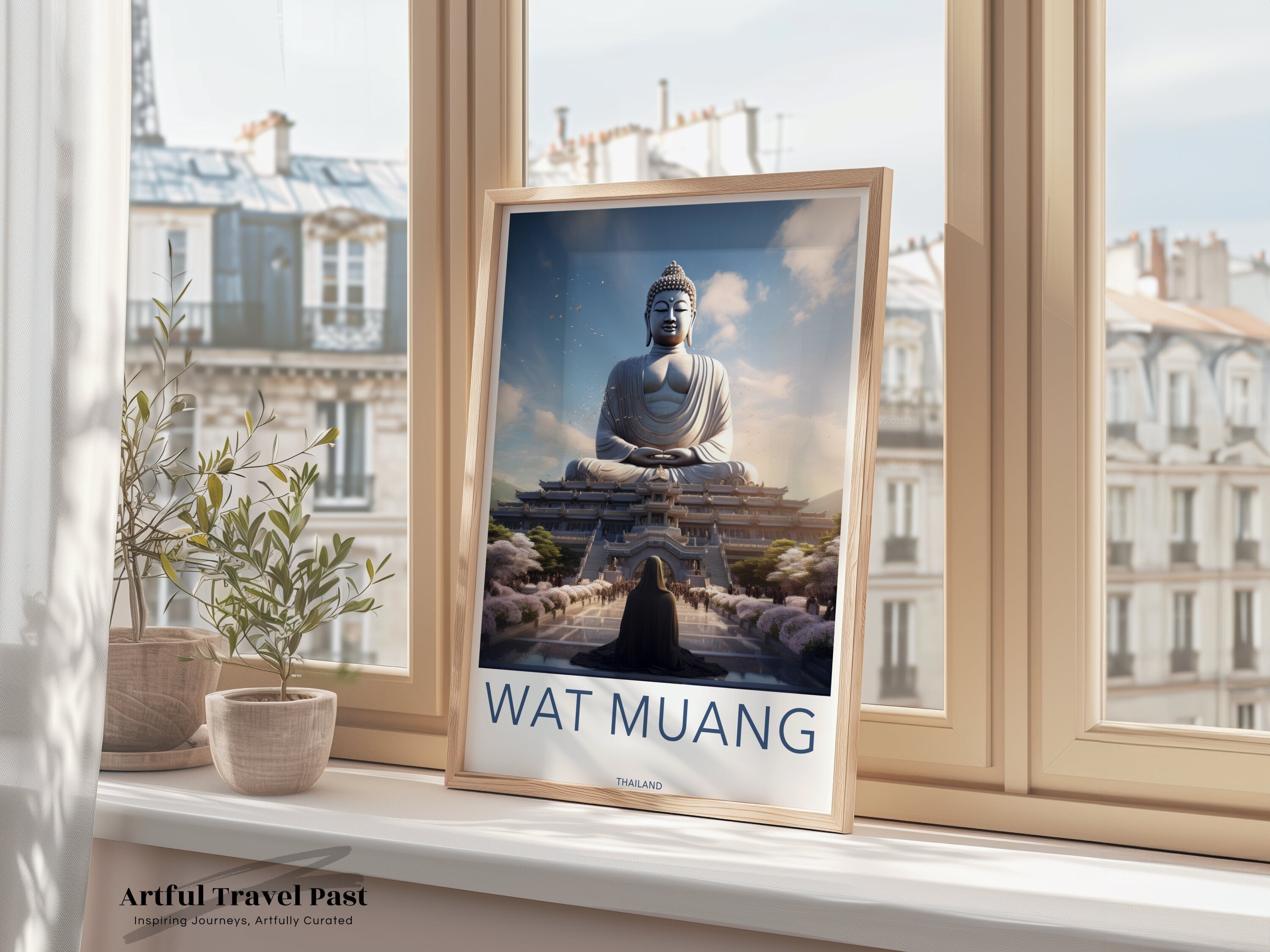 Wat Muang Wall Art, Giant Buddha Statue Wall Decor, Thailand Travel Poster, Zen Meditation Art, Peaceful Landscape Print