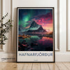 Hafnarfjörður Iceland Landscape Wall Art, Northern Lights Aurora Borealis, Mountain and Water Reflection, Scenic Nature Print