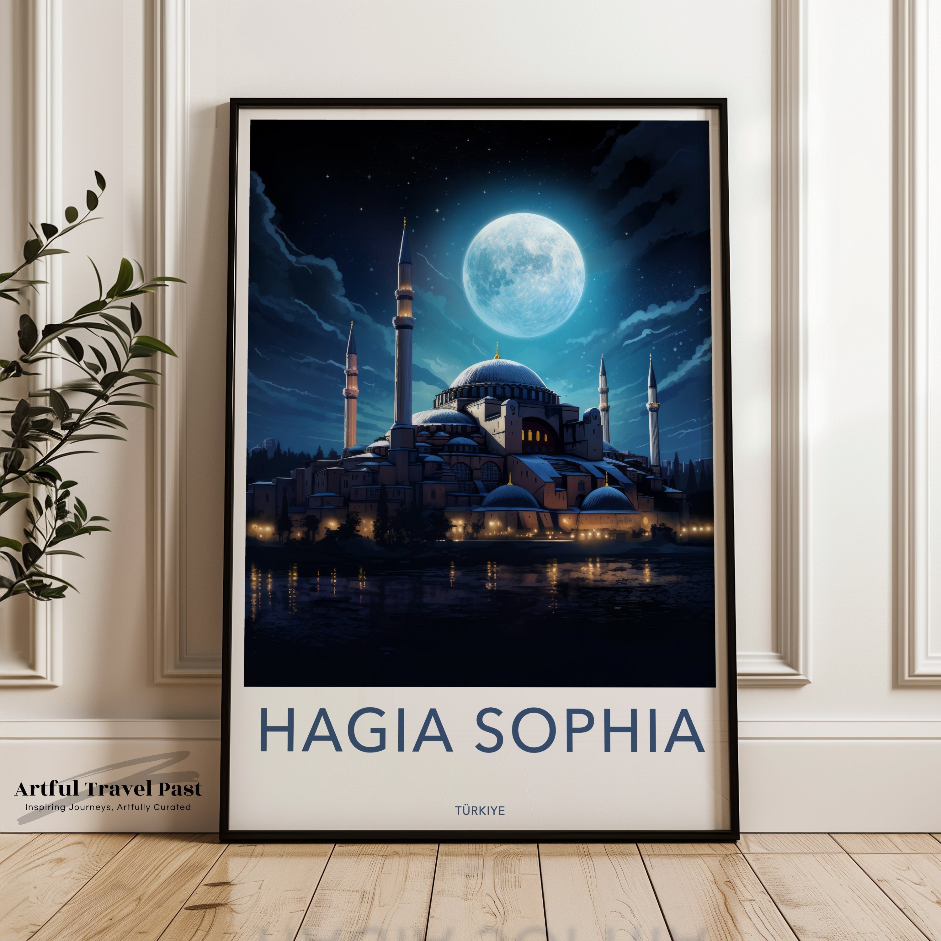 Hagia Sophia Wall Art, Turkiye Landmark Poster, Moonlit Architectural Print, Historic Building Artwork, Cultural Heritage Decor