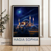 Hagia Sophia Wall Art, Istanbul Night Scene Poster, Architectural Landmarks Print, Historical Building Decoration, Türkiye Art