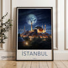 Istanbul Cityscape at Night Wall Art, Hagia Sophia Under Moonlight Print, Iconic Turkish Landmark Decor, Vintage Travel Poster