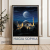 Hagia Sophia Wall Art, Historic Landmark Print, Night View with Moon, Architectural Wonders, Cultural Significance