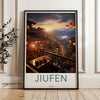 Jiufen Taiwan Sunset Scenic View Wall Art, Traditional Lanterns, Mountains, Picturesque Landscape, Charming Village Decor