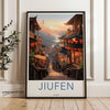 Jiufen Taiwan Wall Art, Stunning Sunset Landscape, Traditional Architecture, Chinese Lanterns, Asian Culture Artwork, Travel Decor