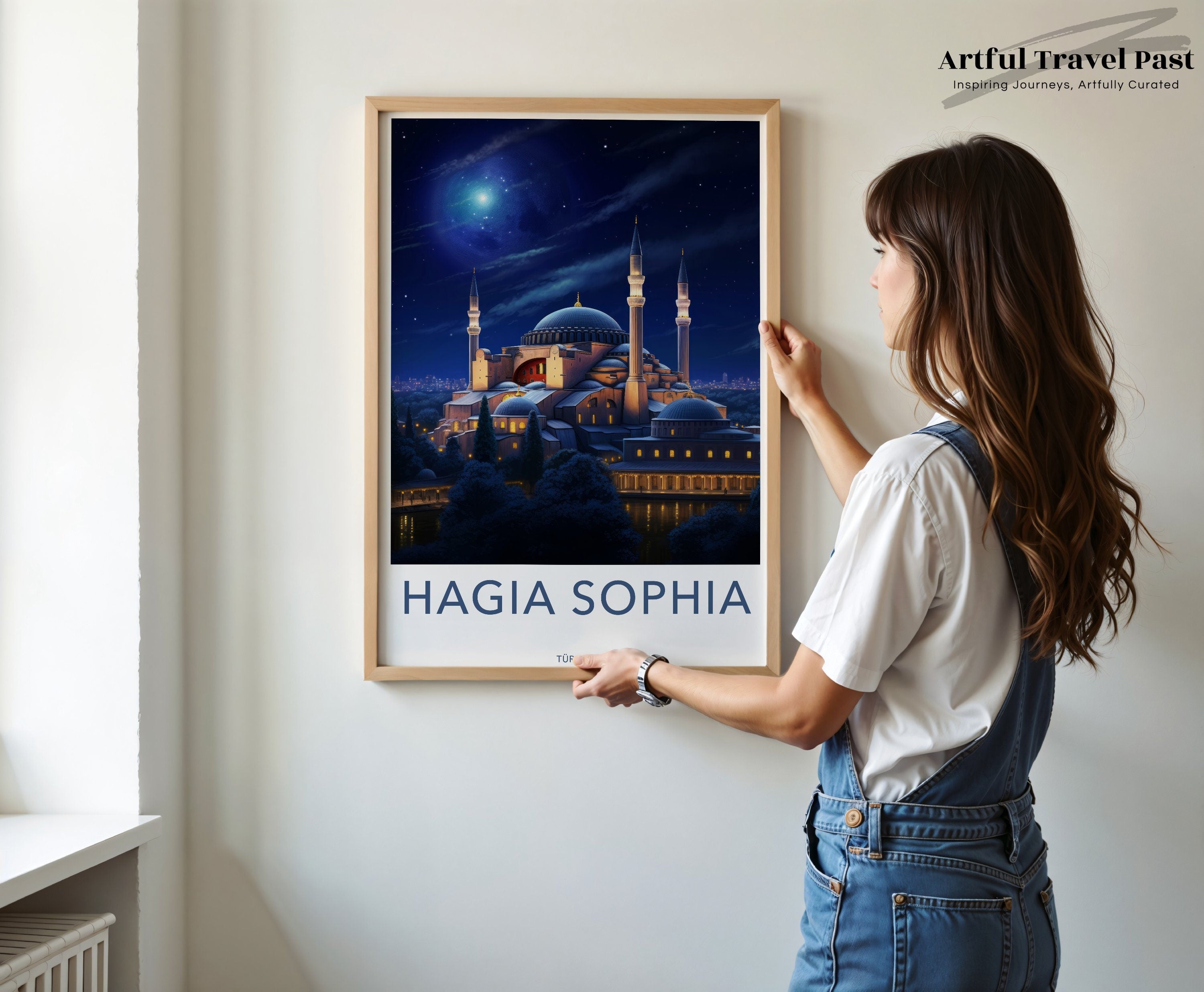 Hagia Sophia Wall Art, Istanbul Night Scene Poster, Architectural Landmarks Print, Historical Building Decoration, Türkiye Art