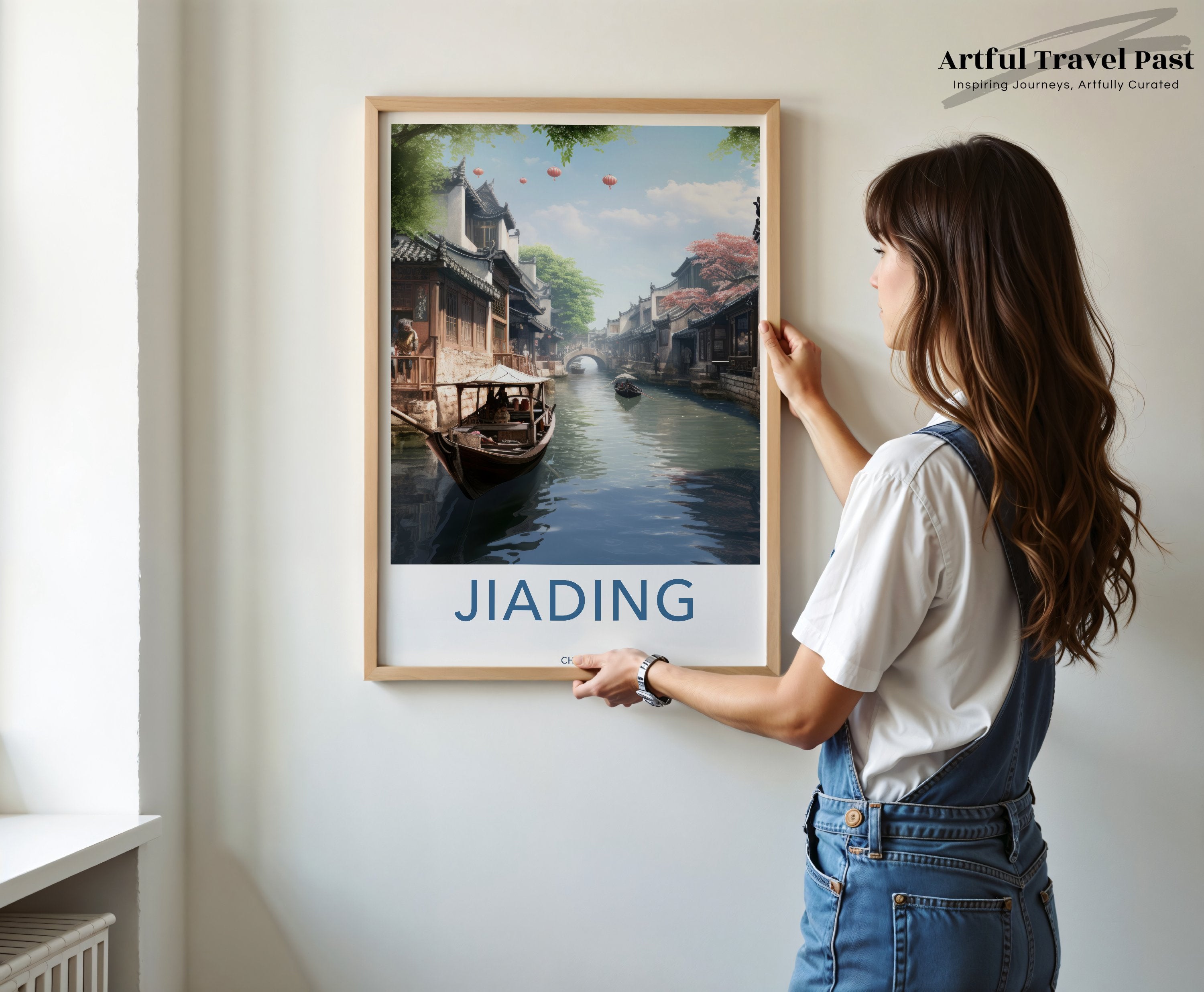 Traditional Chinese Wall Art, Jiading Canal Scene, Historical Asia Decor, Cultural Landmark Artwork, Scenic Wall Print