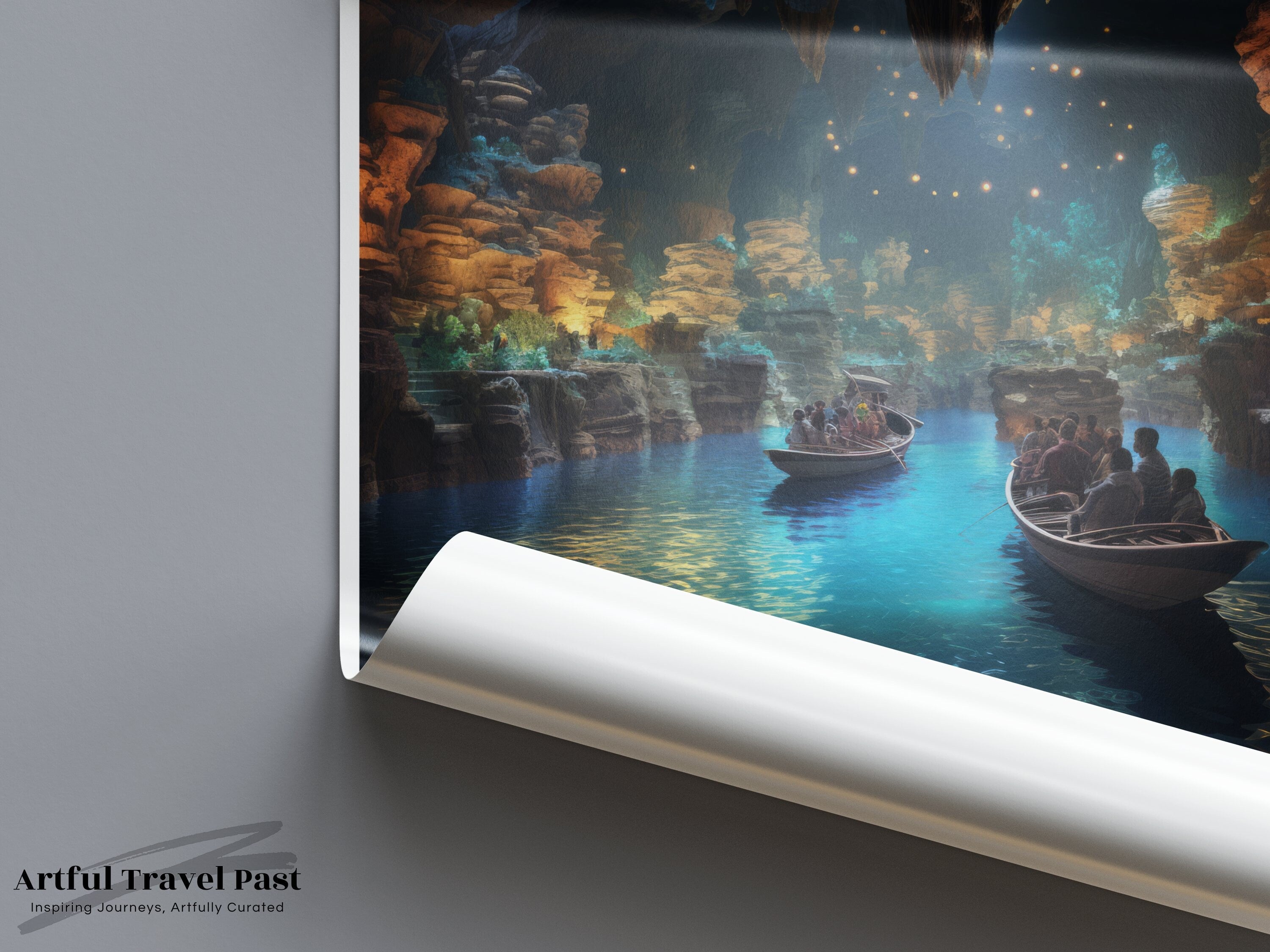 Jeita Grotto Wall Art, Lebanon Cave Scene, Boating Cave Adventure, Natural Wonder Poster, Lebanese Cultural Landmark