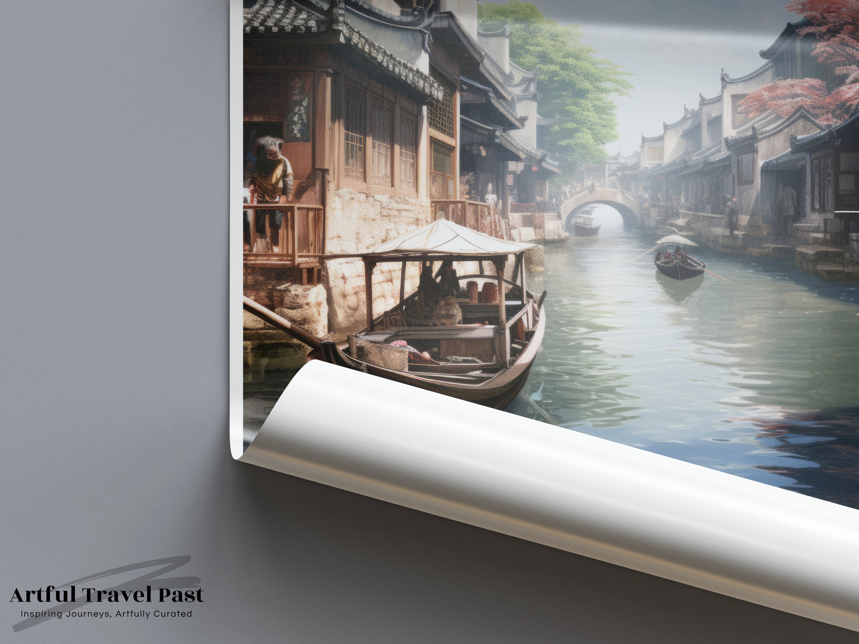 Traditional Chinese Wall Art, Jiading Canal Scene, Historical Asia Decor, Cultural Landmark Artwork, Scenic Wall Print