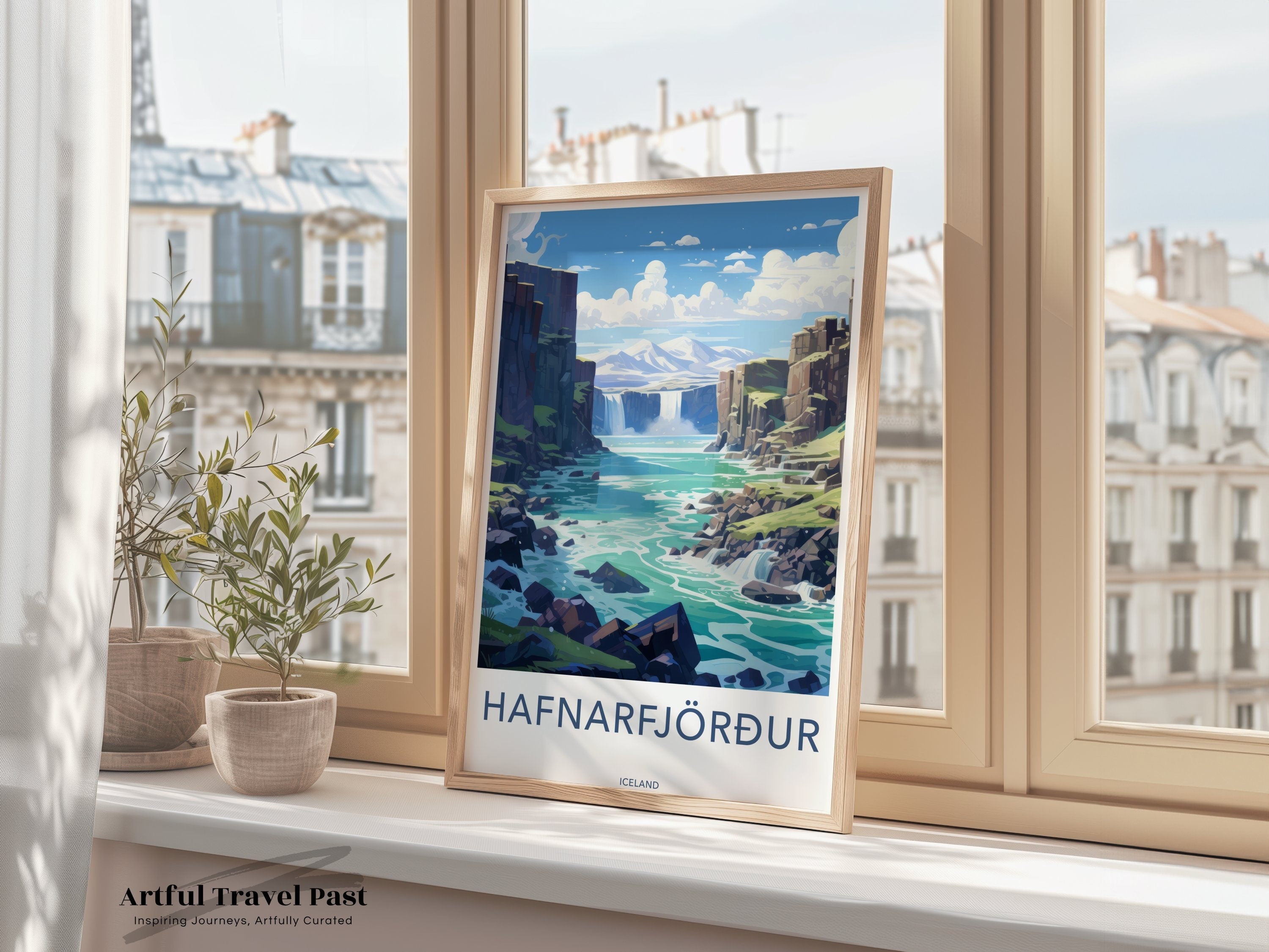 Hafnarfjörður Wall Art, Iceland Waterfall Poster, Scenic Nordic Landscape Print, Nature Wall Decor, Iceland Travel Souvenir, Icelandic Art