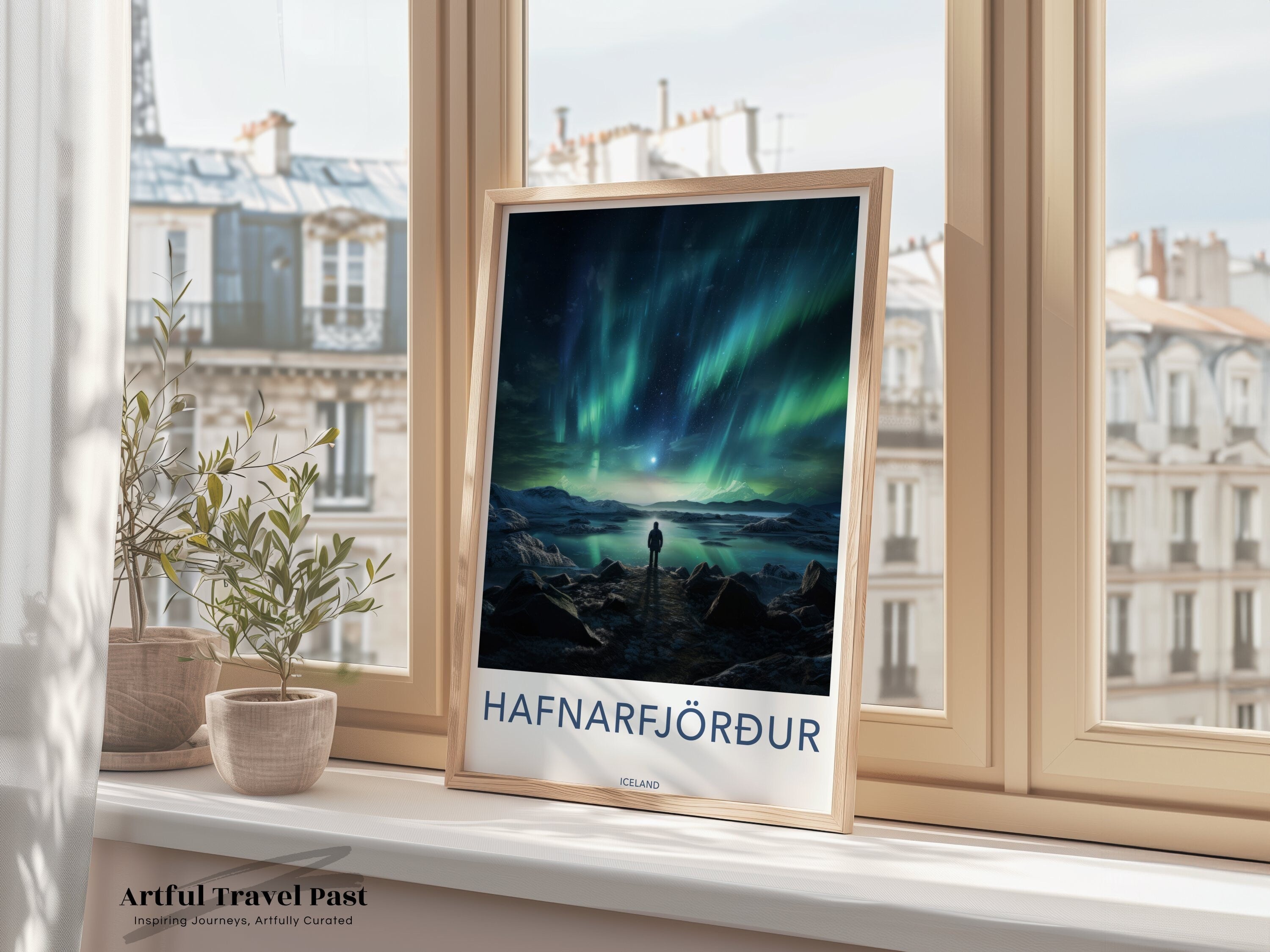 Hafnarfjörður Northern Lights Wall Art, Stunning Icelandic Landscape Print, Aurora Borealis Photography, Scenic Night Sky Poster