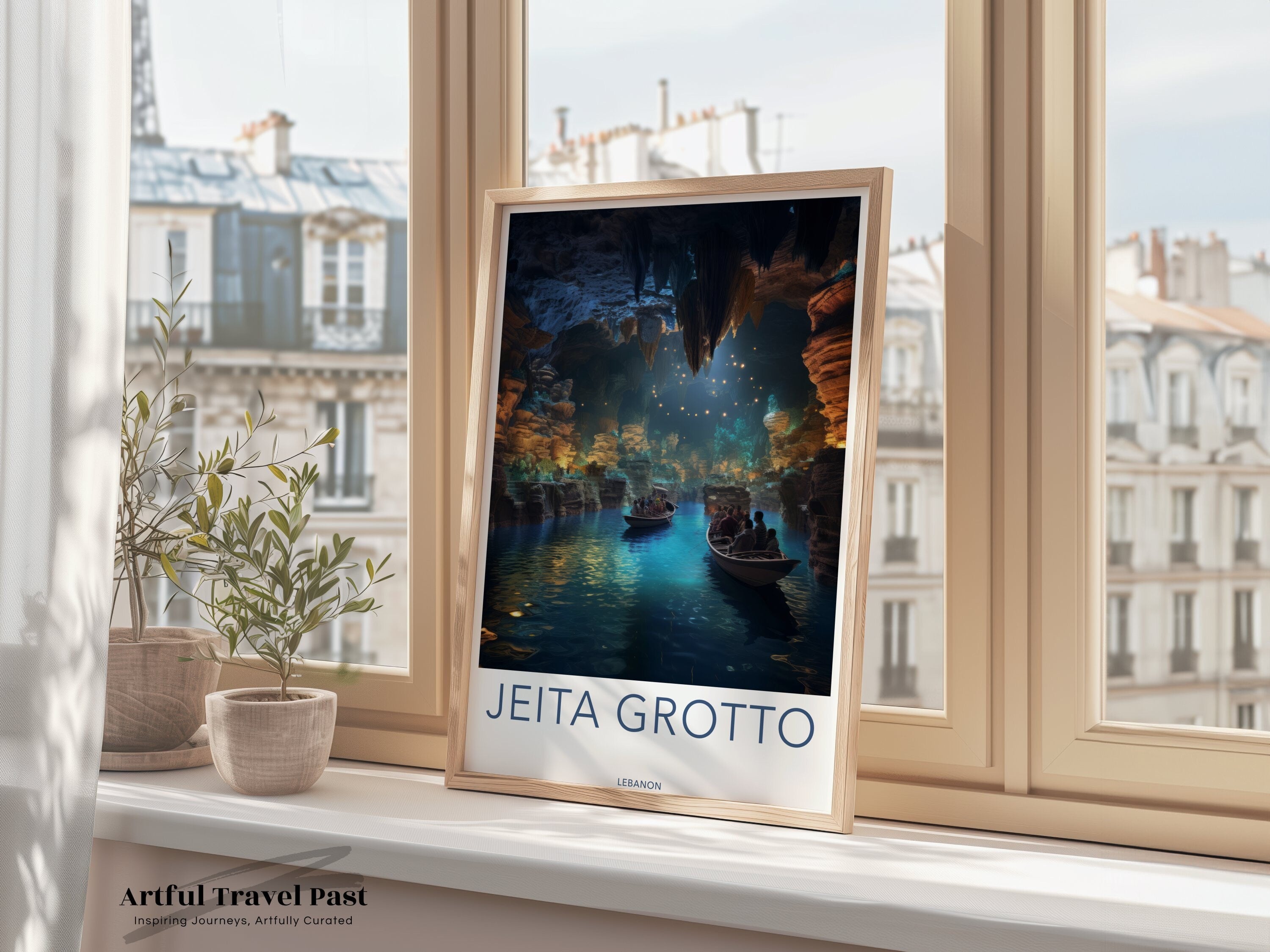 Jeita Grotto Wall Art, Lebanon Cave Scene, Boating Cave Adventure, Natural Wonder Poster, Lebanese Cultural Landmark