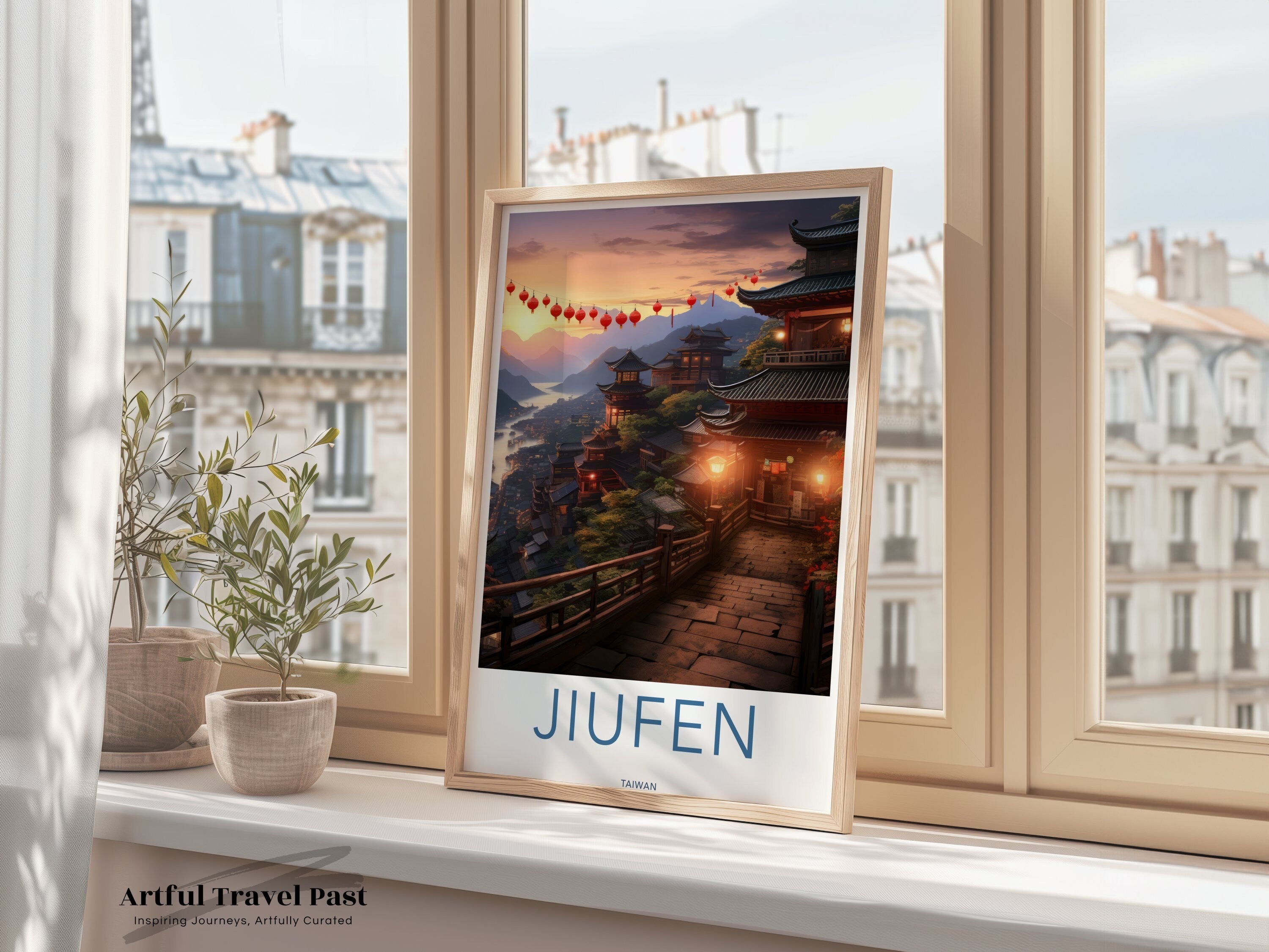 Jiufen Taiwan Sunset View Wall Art, Oriental Landscape Print, Traditional Architecture, Lanterns Evening Decor, Travel Photography